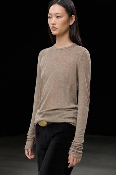 Long sleeve wool-blend T-shirt — MOLE BROWN 5
