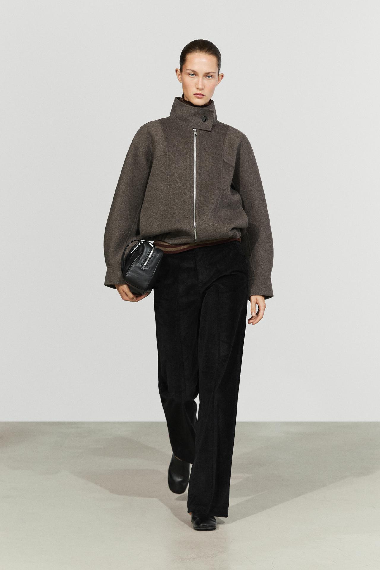 Wool blend bomber jacket — BROWN