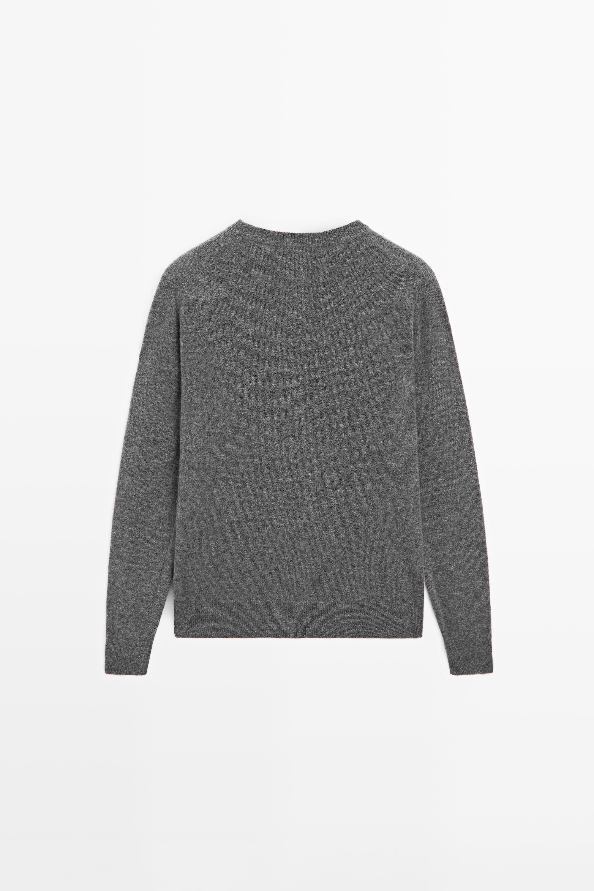 100% cashmere long sleeve sweater — GREY