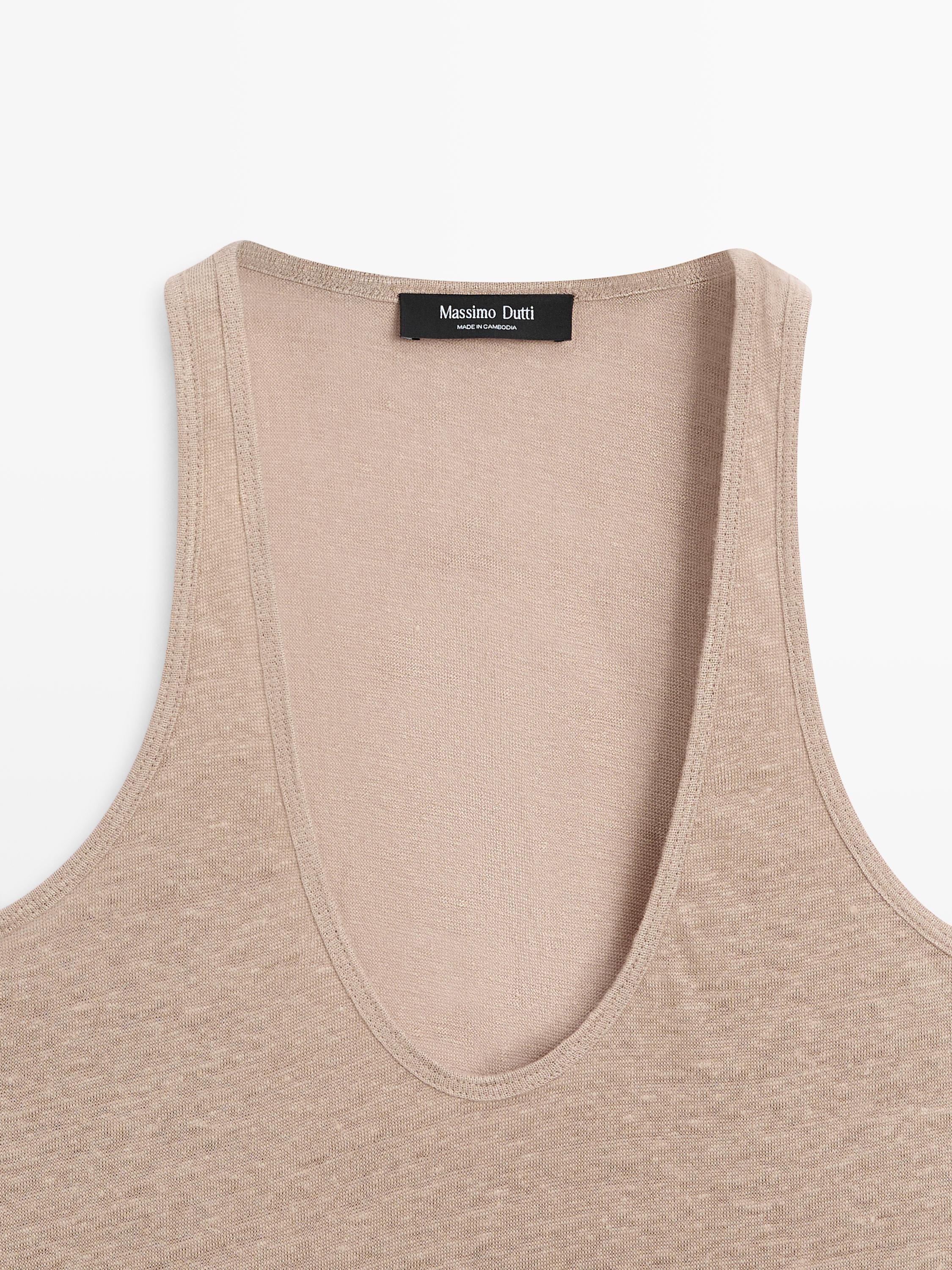 100% linen strappy top — STONE
