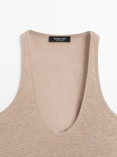 Flowing 100% linen top — STONE 9