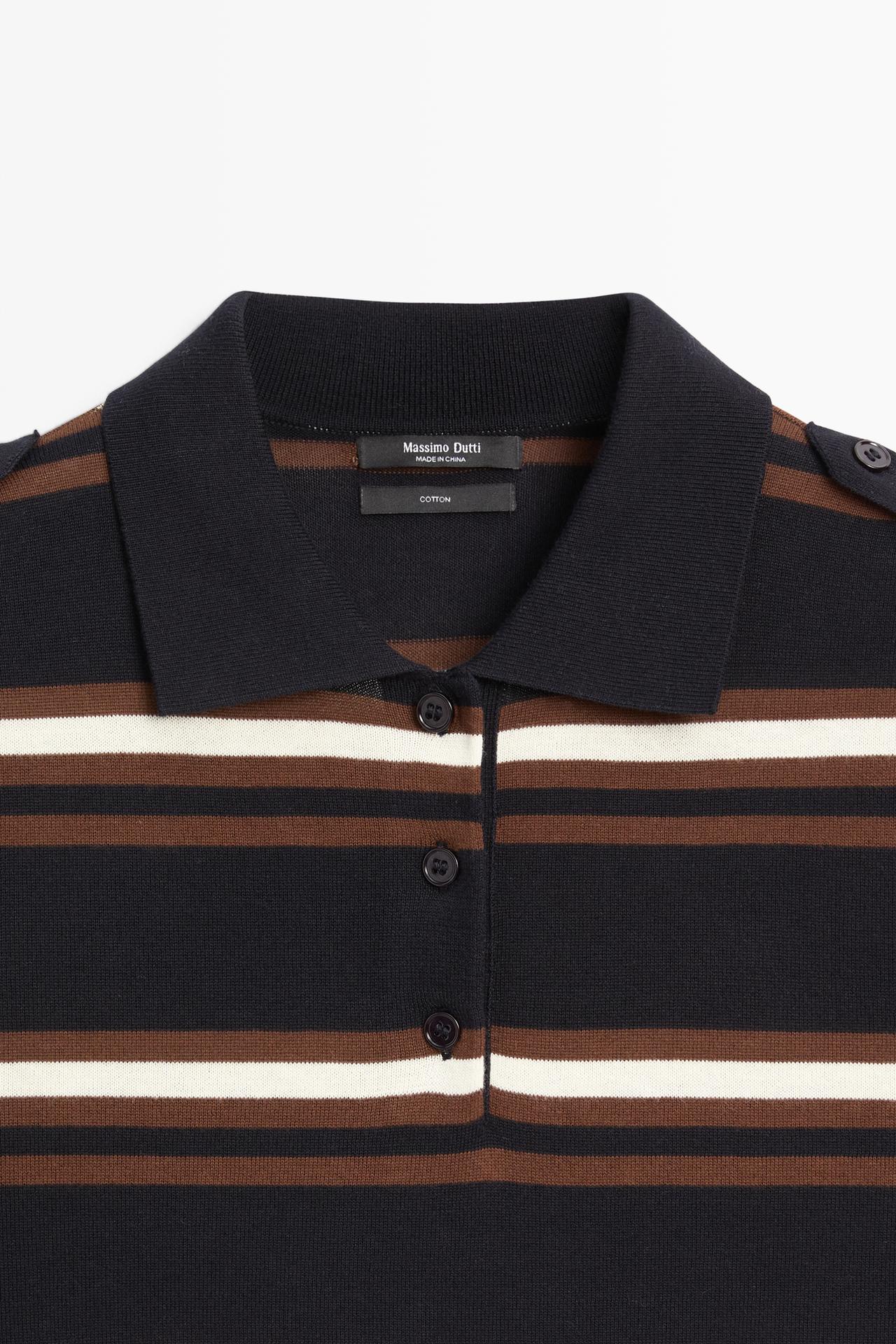 100% Cotton Striped Knit Polo — NAVY BLUE