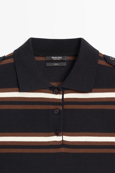 100% Cotton Striped Knit Polo — NAVY BLUE 4