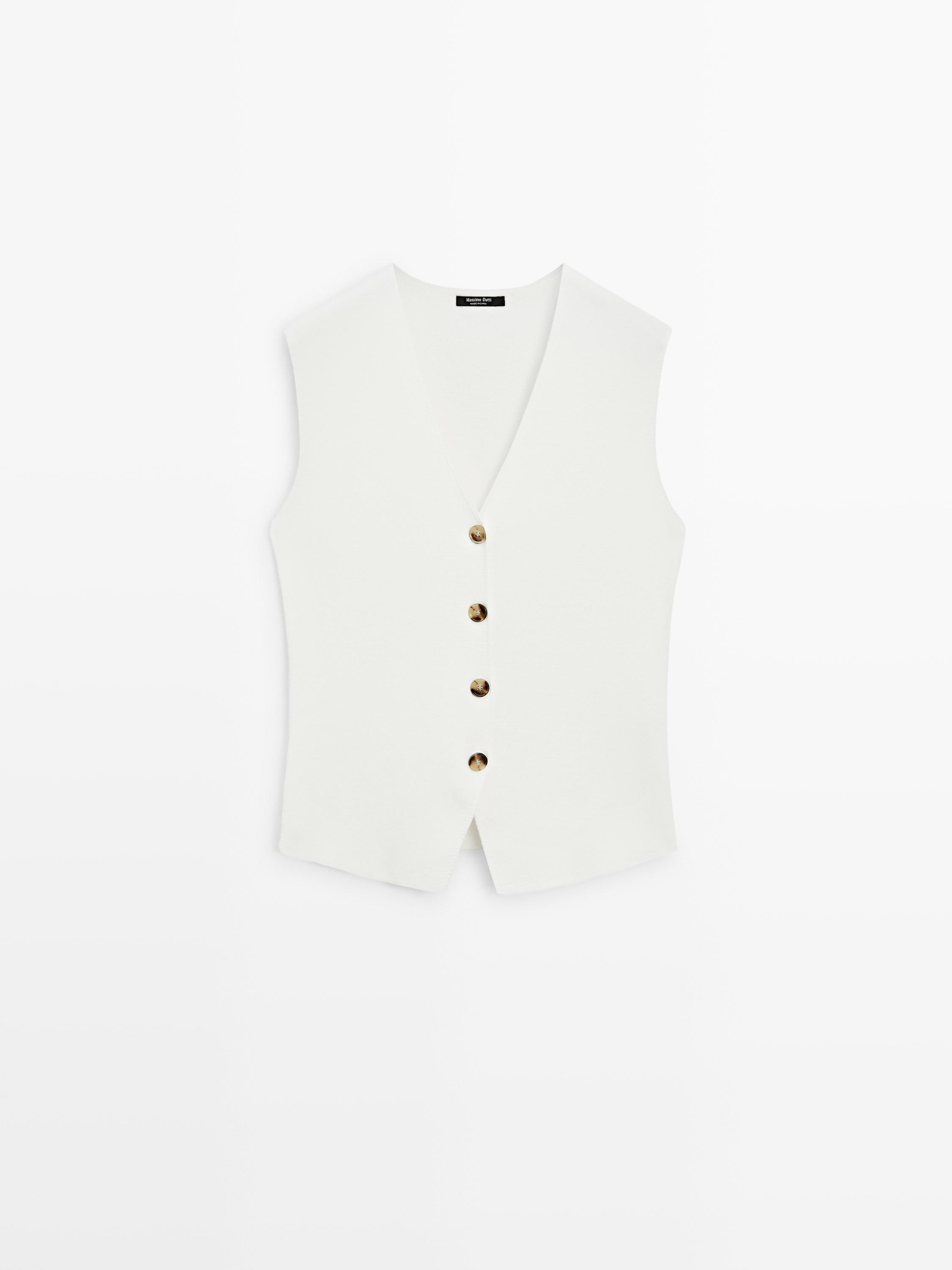 Knit waistcoat with button details — WHITE