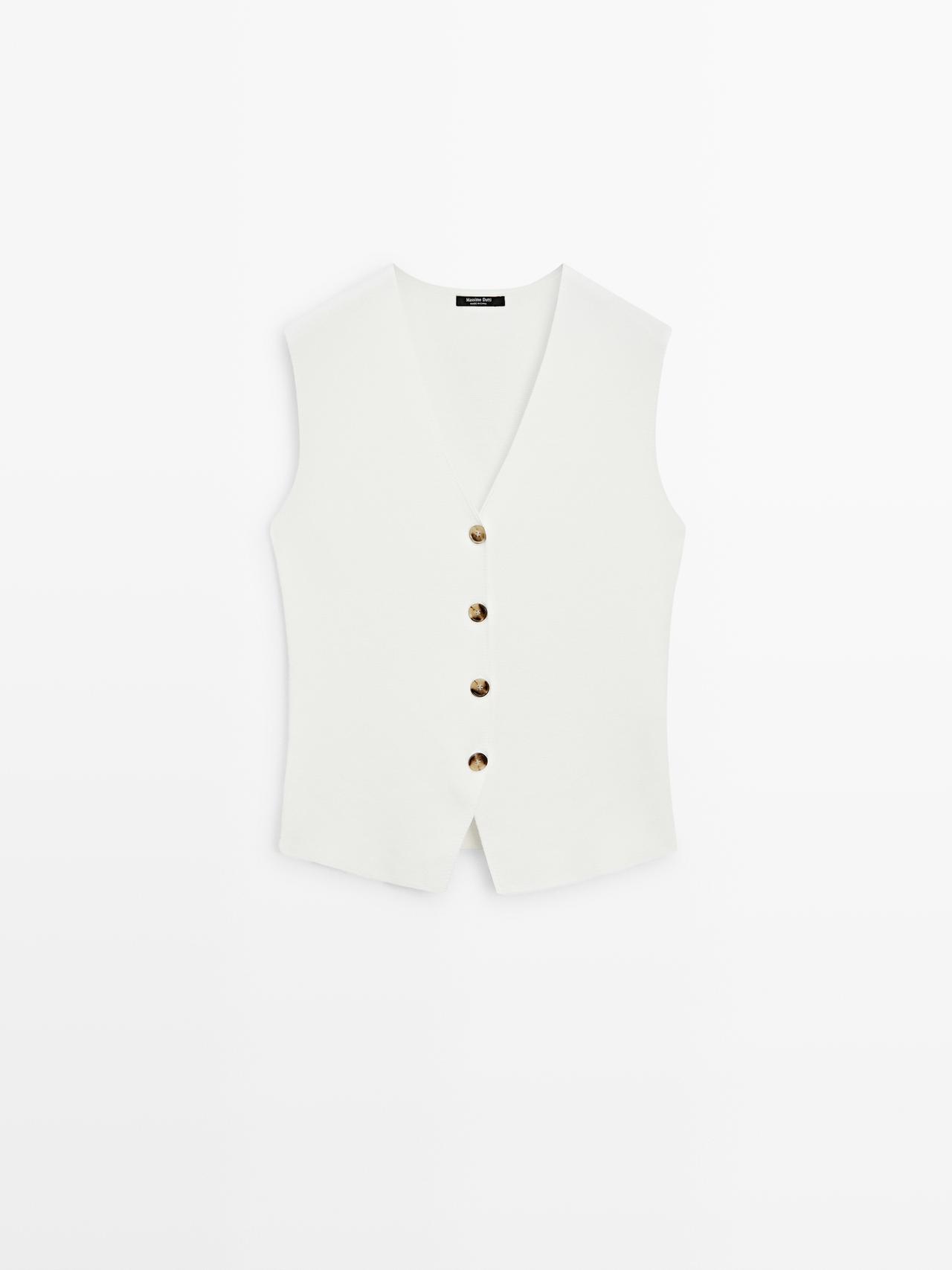 Knit waistcoat with button details — WHITE
