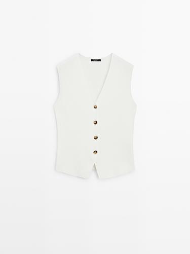 Knit waistcoat with button details — WHITE 2