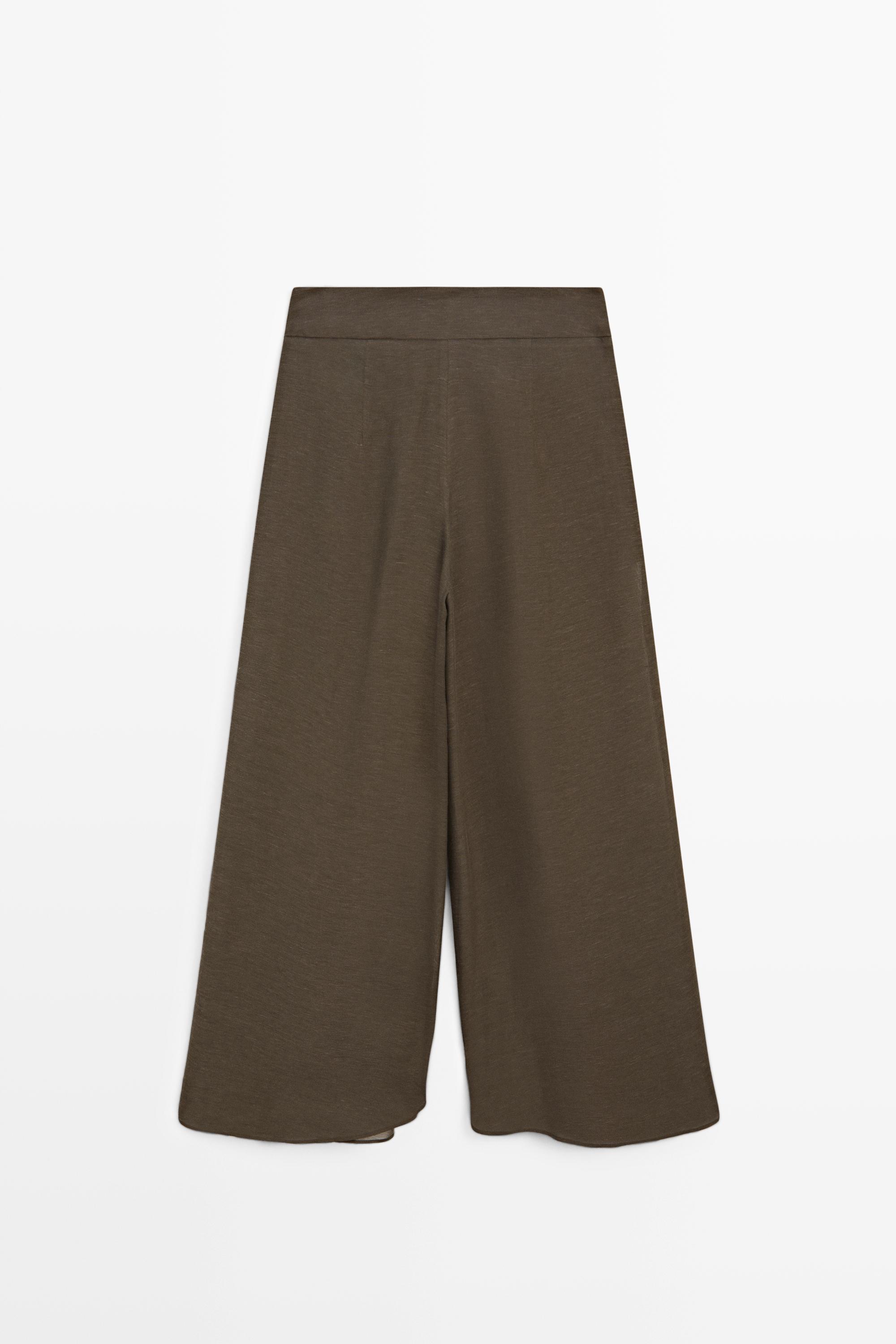 Semi-sheer linen blend skort — BROWN
