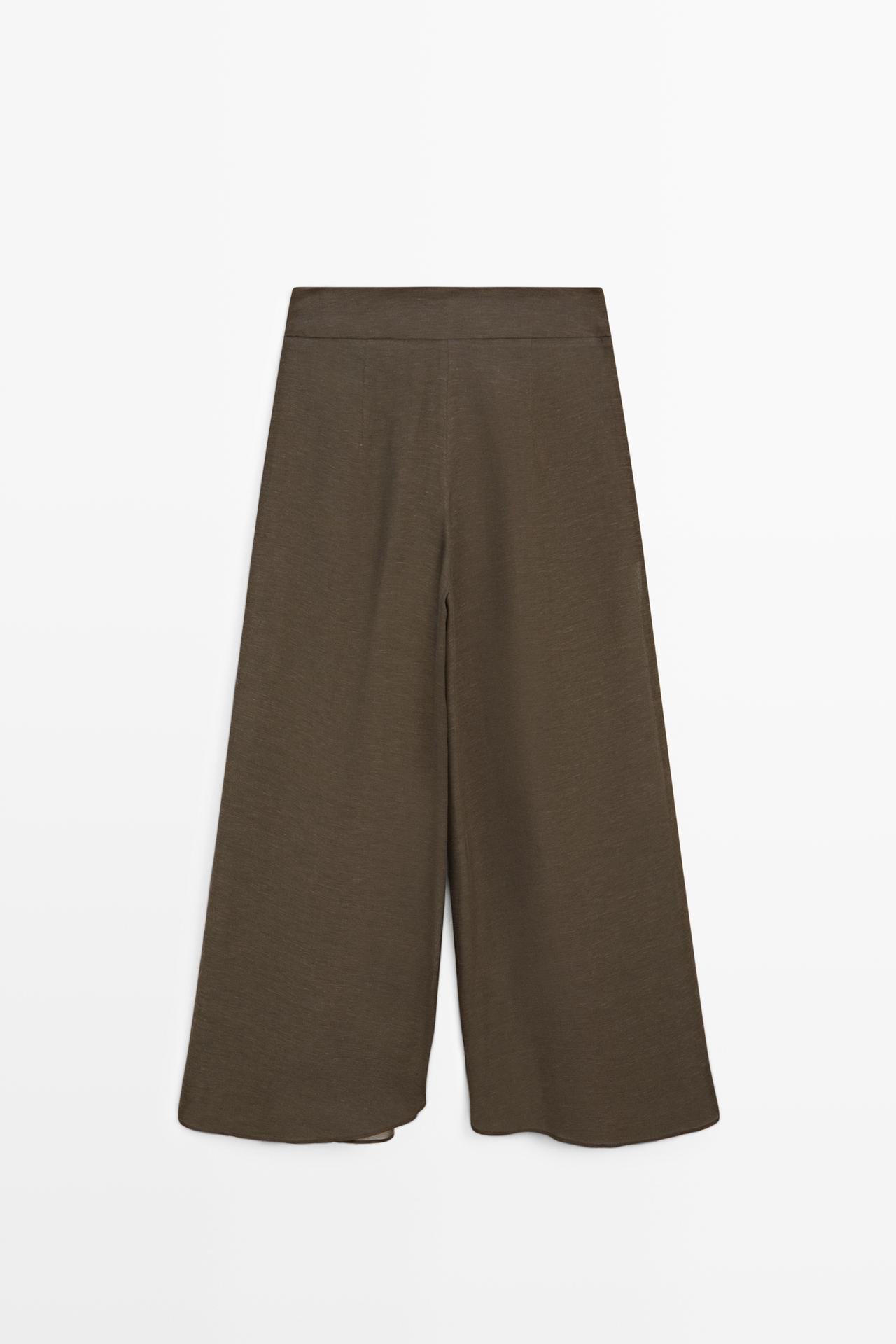 Semi-sheer linen blend skort — BROWN
