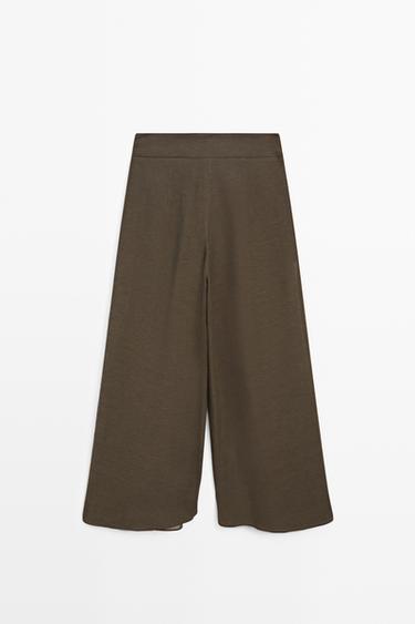 Semi-sheer linen blend skort — BROWN 6