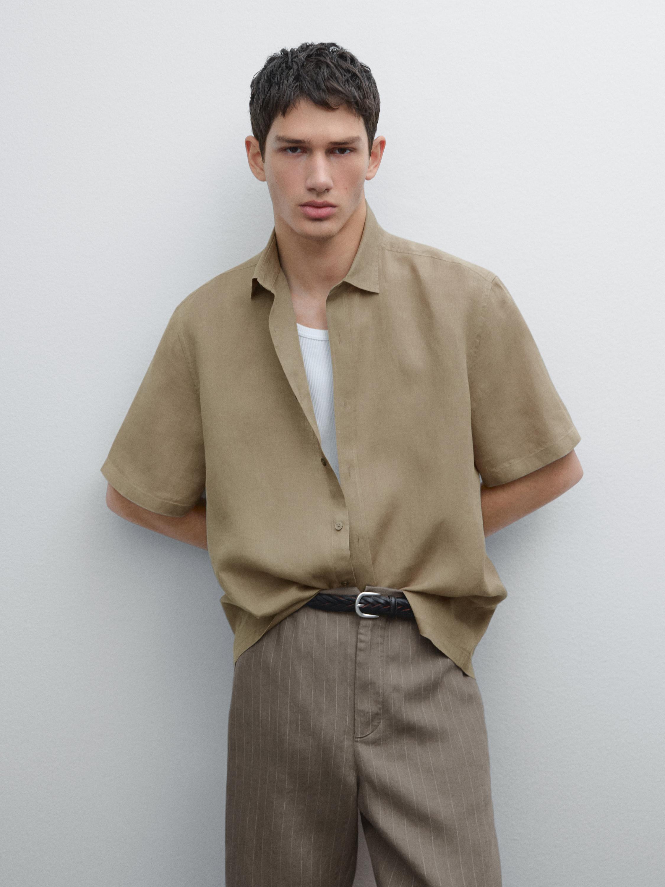 Regular fit short sleeve linen shirt