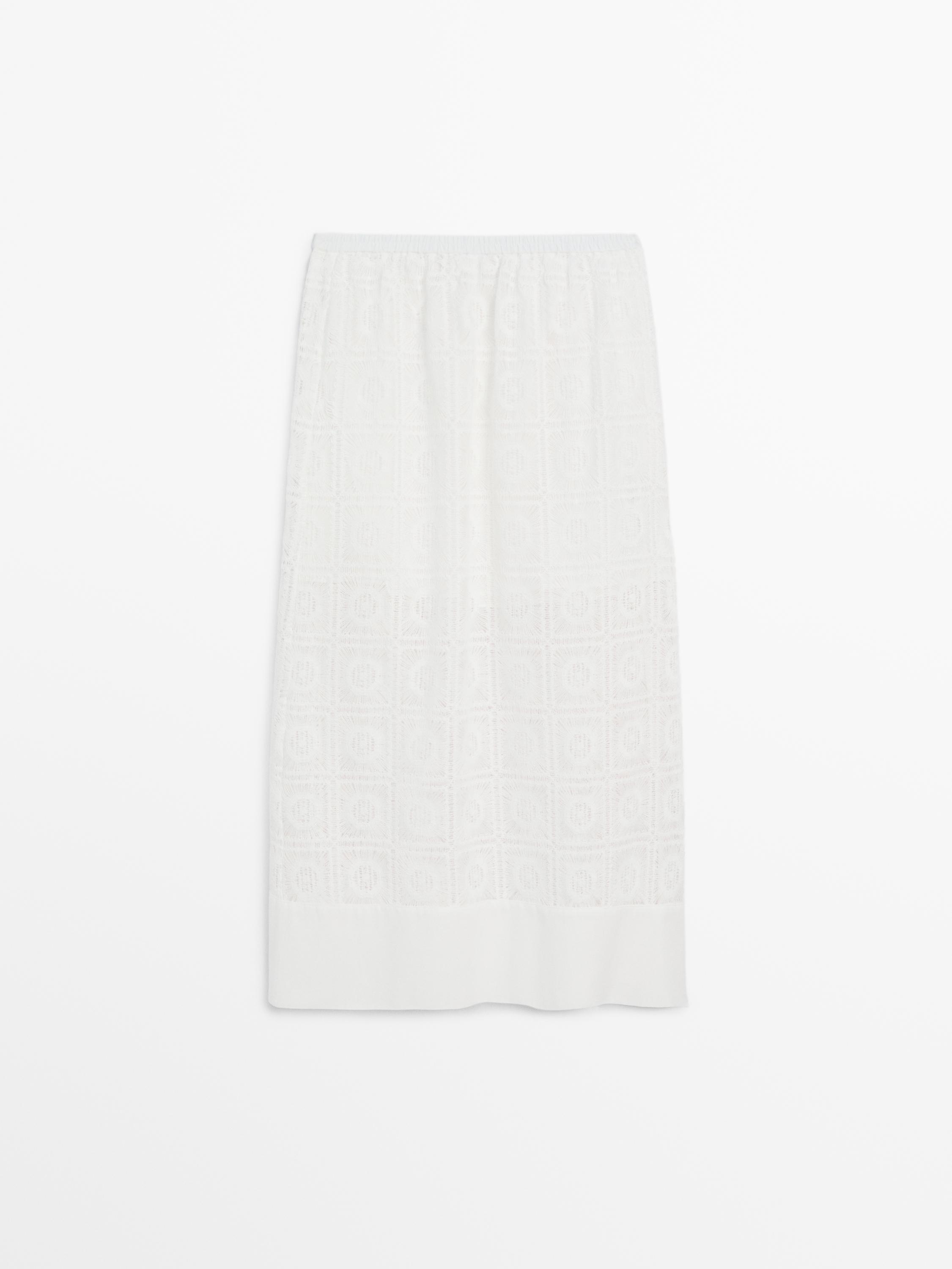 Long embroidered crochet co-ord skirt