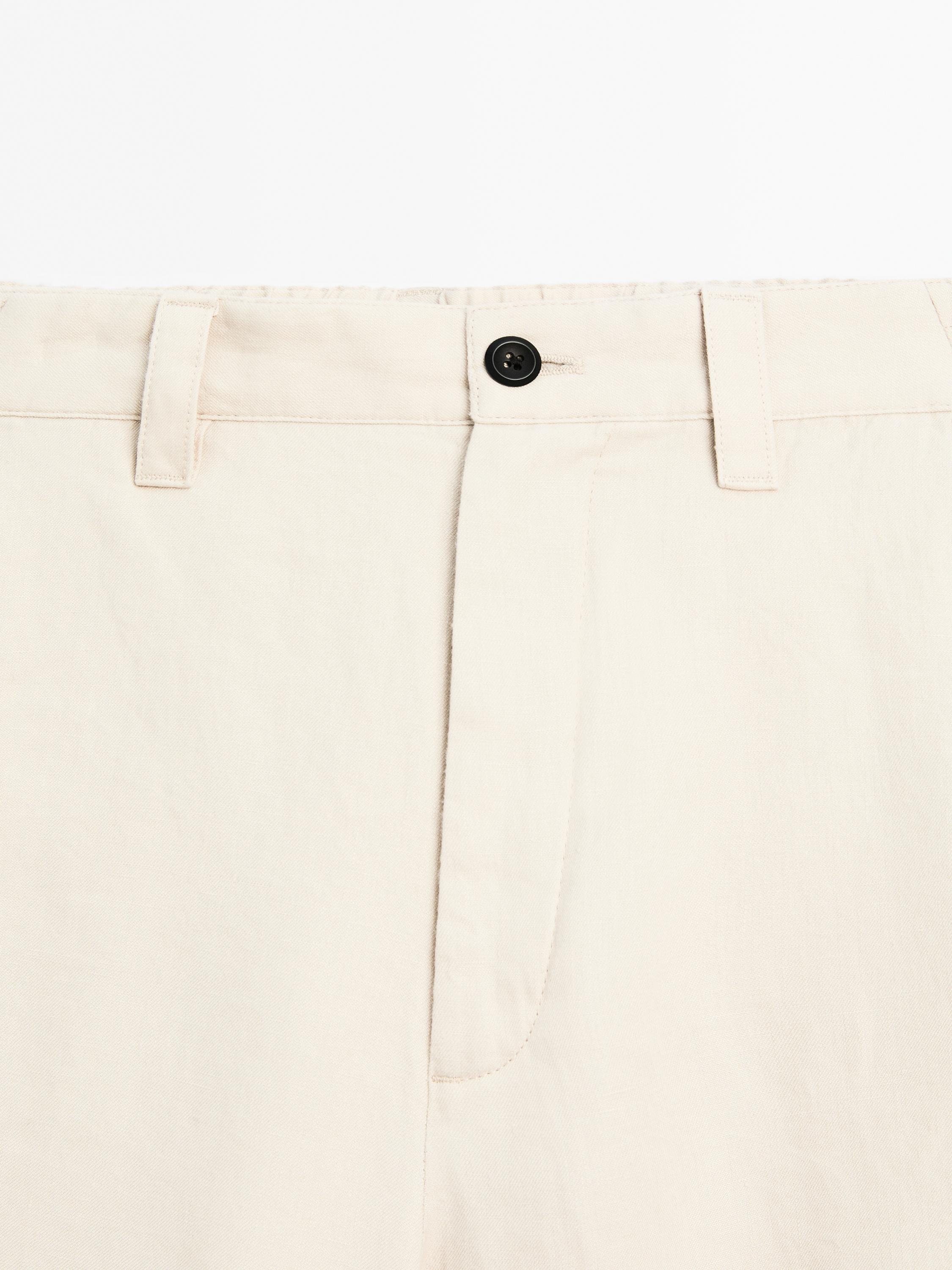 Bermudy z zakładkami ze 100% lnu