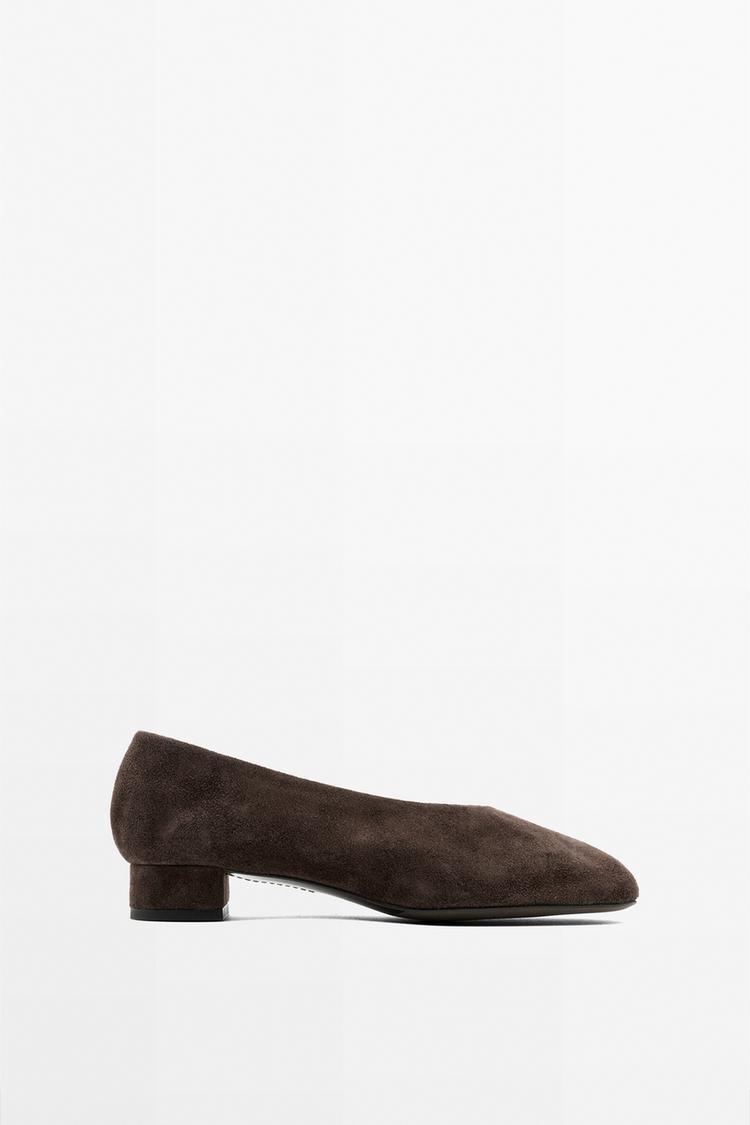 Split suede leather heel shoe — BROWN