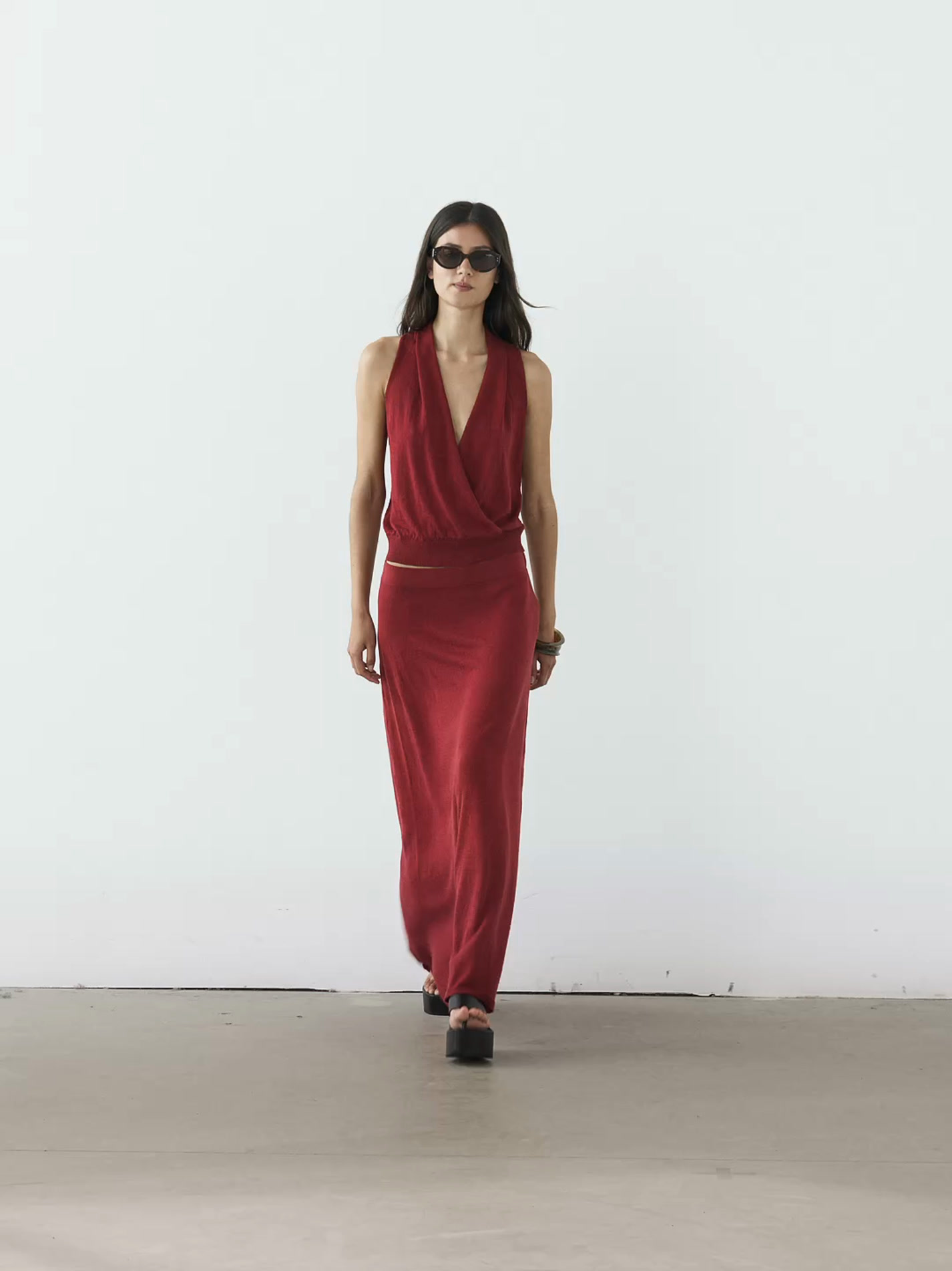 Linen blend knit halter top
