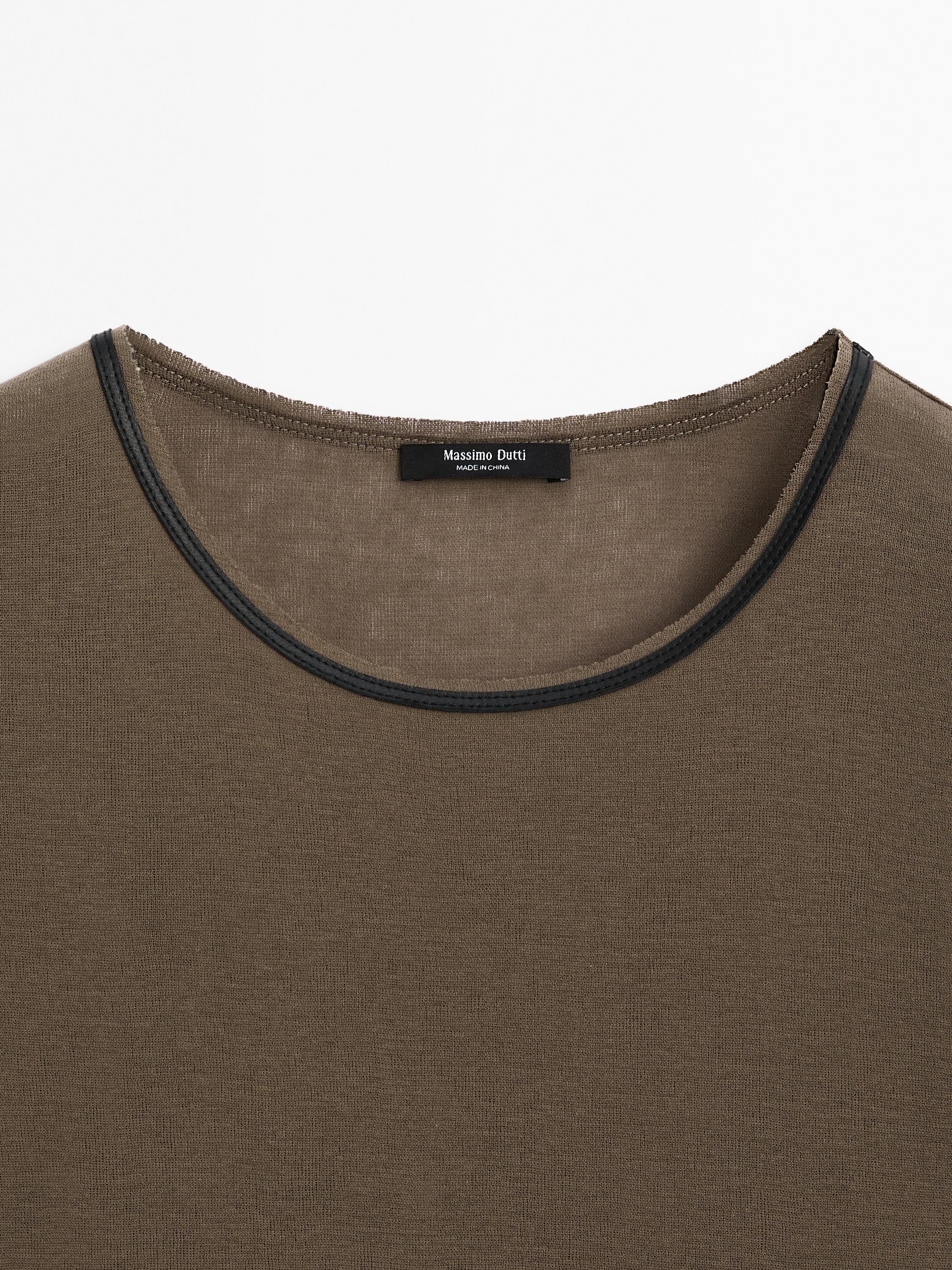 Contrast leather trimmed T-shirt