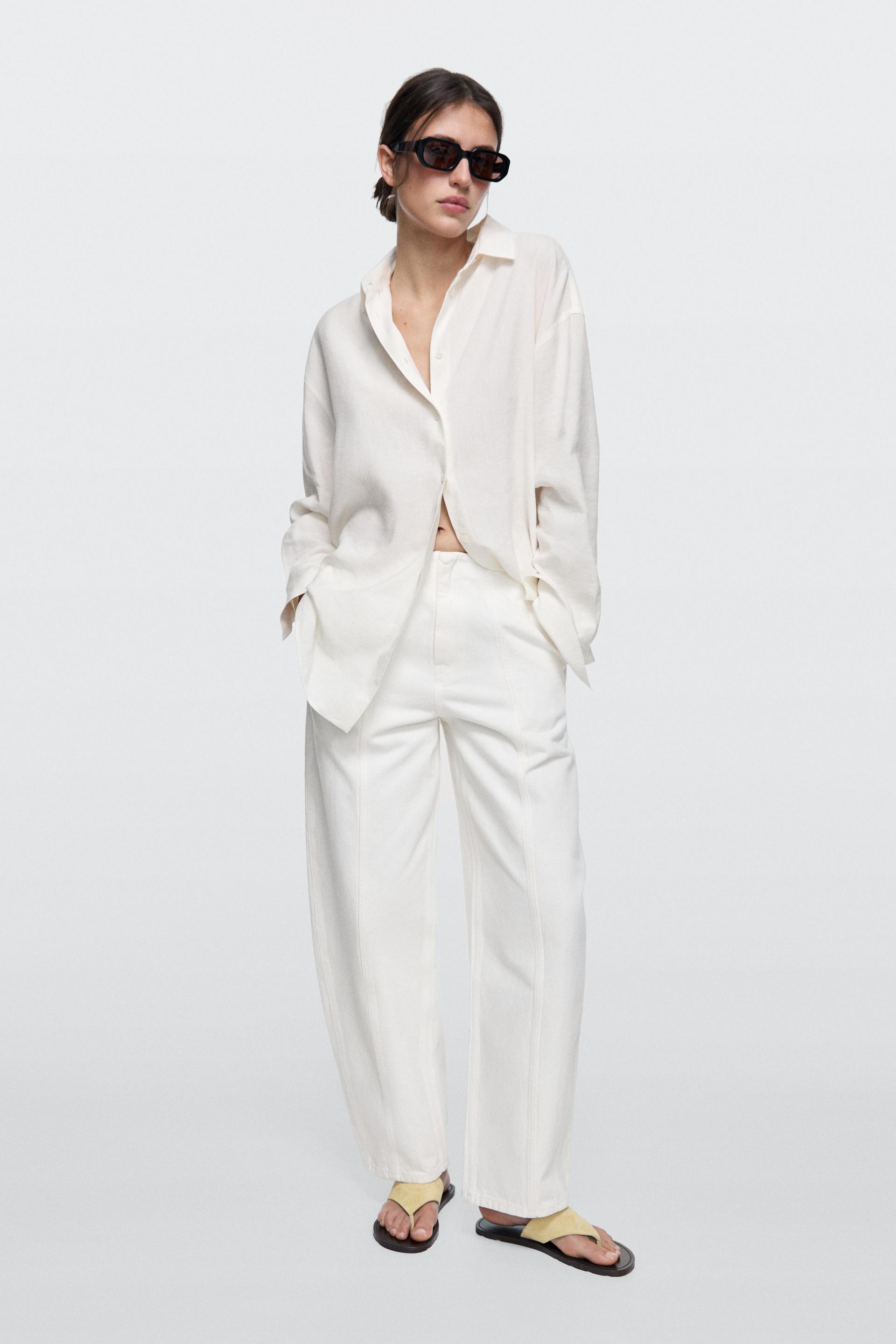 Jeans Barrel Fit Con Cuciture - Bianco Roto - 40 (It 44) - Massimo Dutti - Femminile