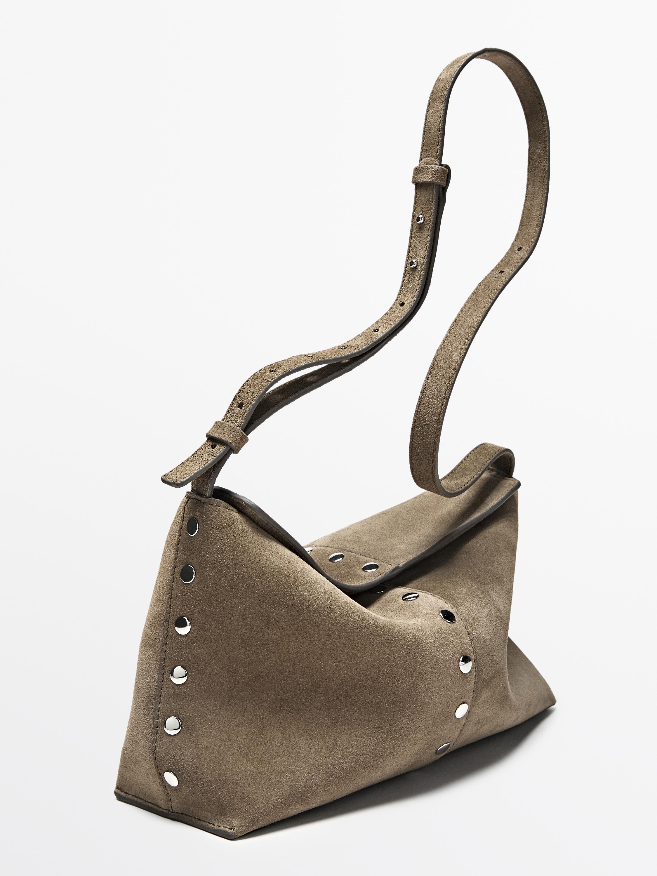 Split leather bag with stud details — MOLE BROWN