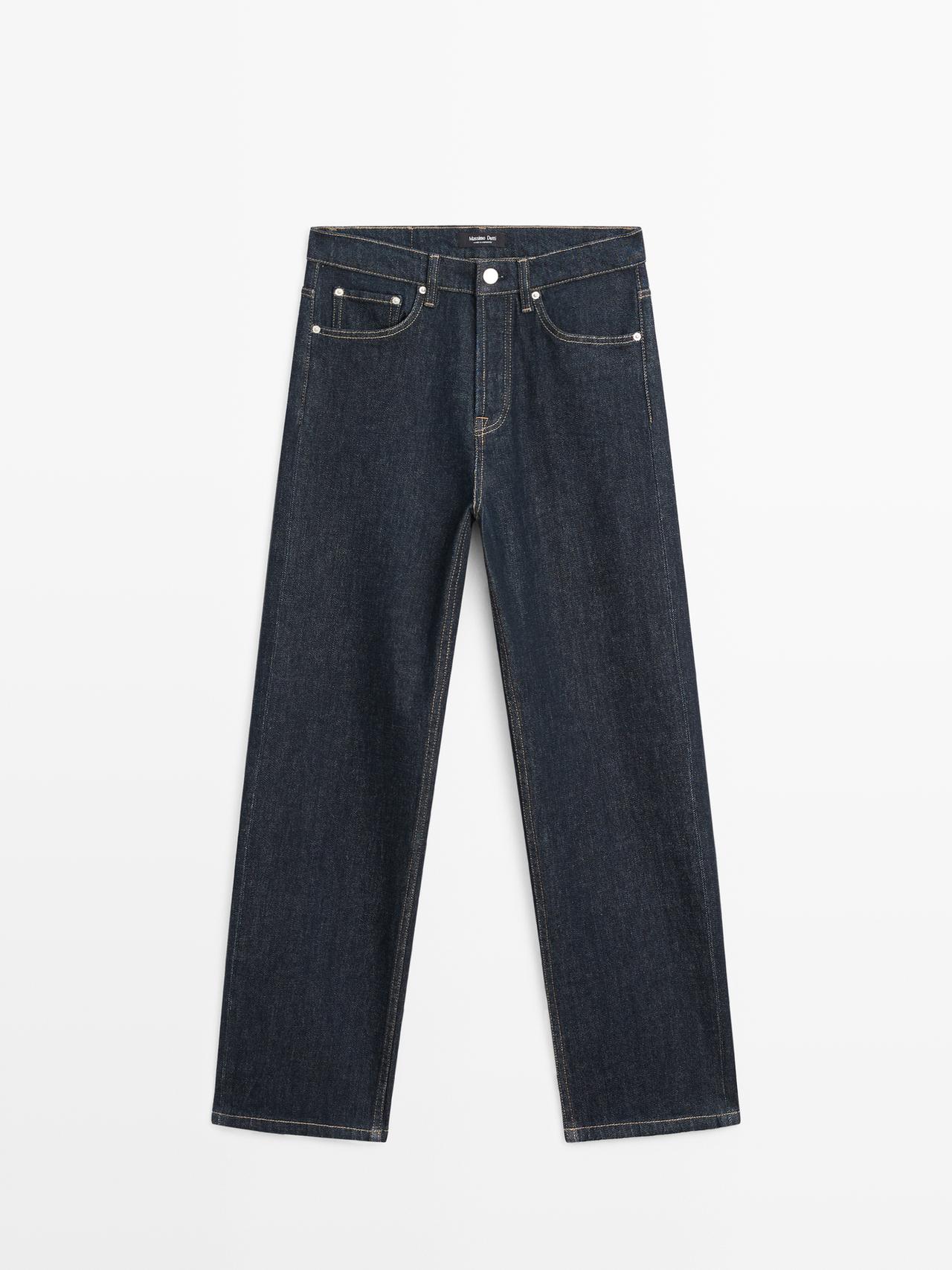 Massimo Dutti - Dame - Højtaljede, Lige Ben, Komfortable Jeans - Mørkeblå - 34