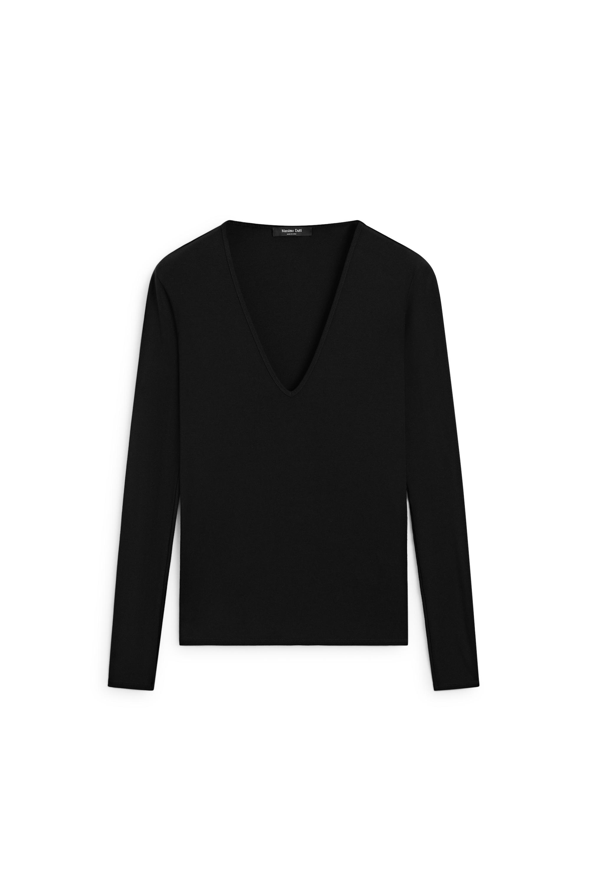 Long sleeve V-neck T-shirt — BLACK