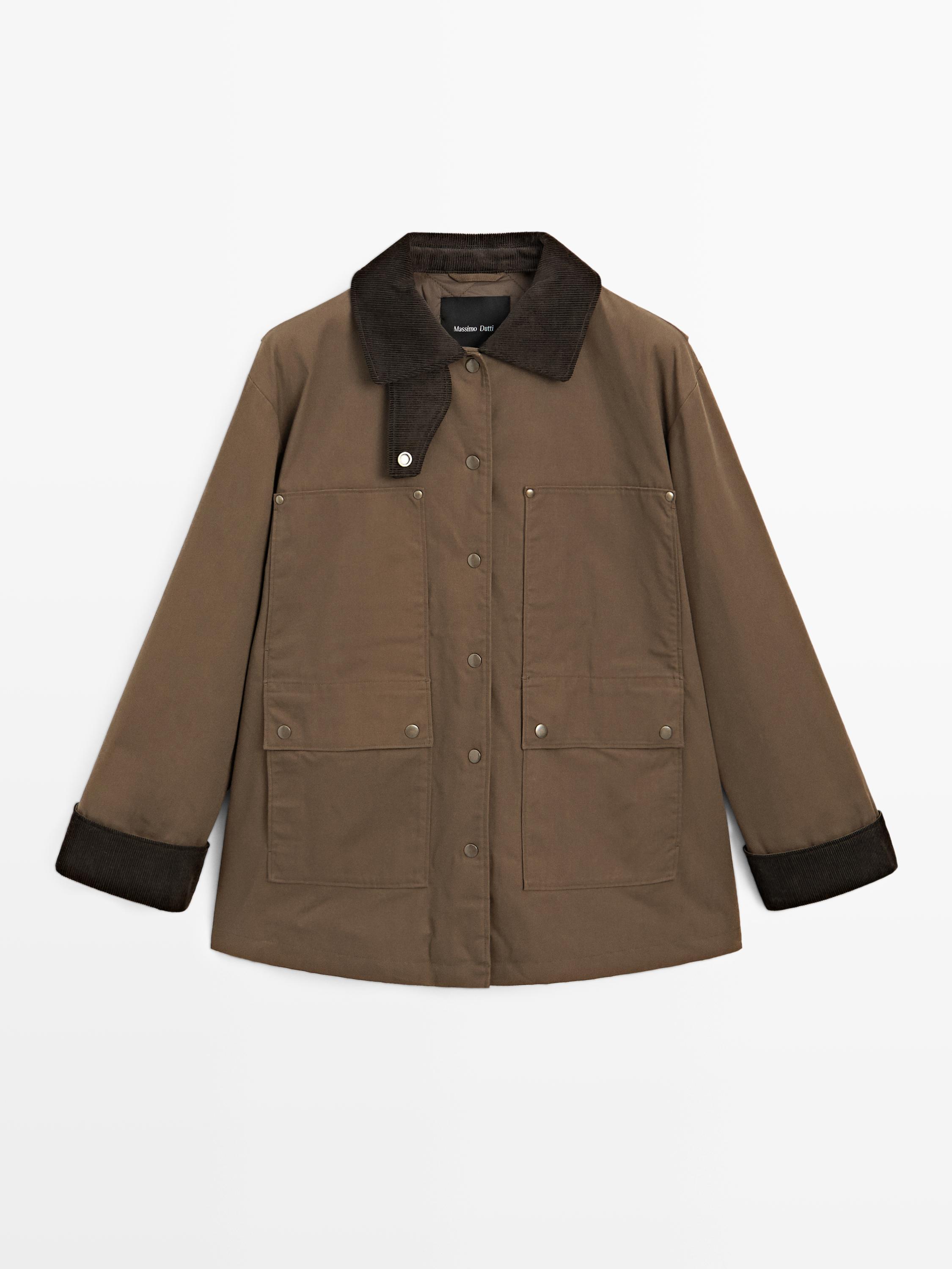 Waxed parka with corduroy detail