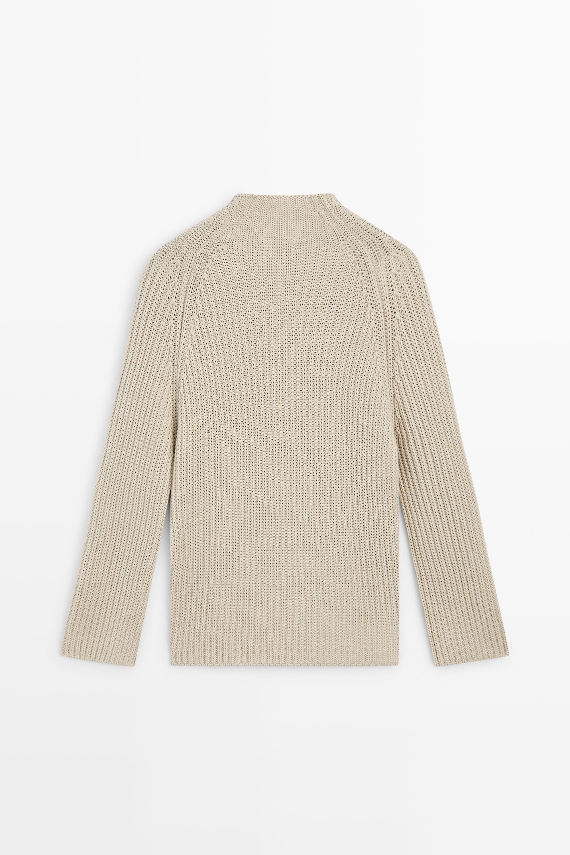 100% cotton purl knit sweater — STONE