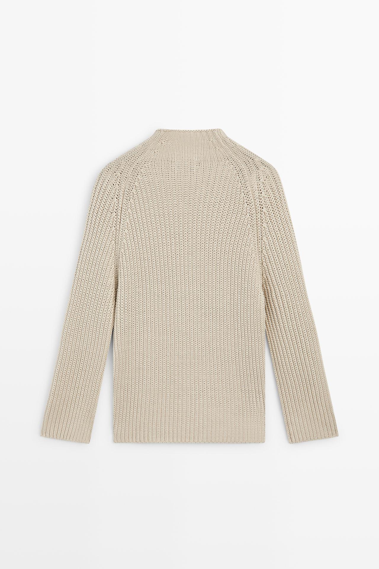 100% cotton purl knit sweater — STONE