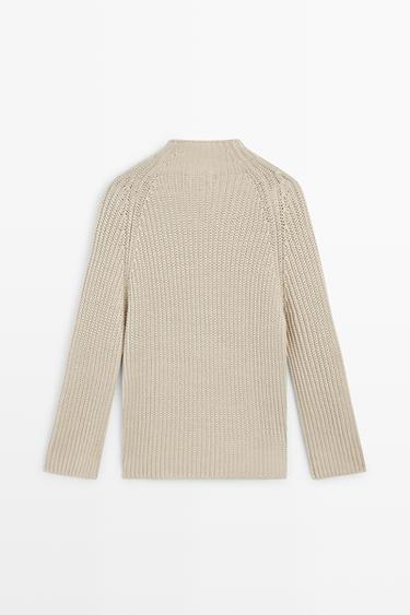 100% cotton purl knit sweater — STONE 6
