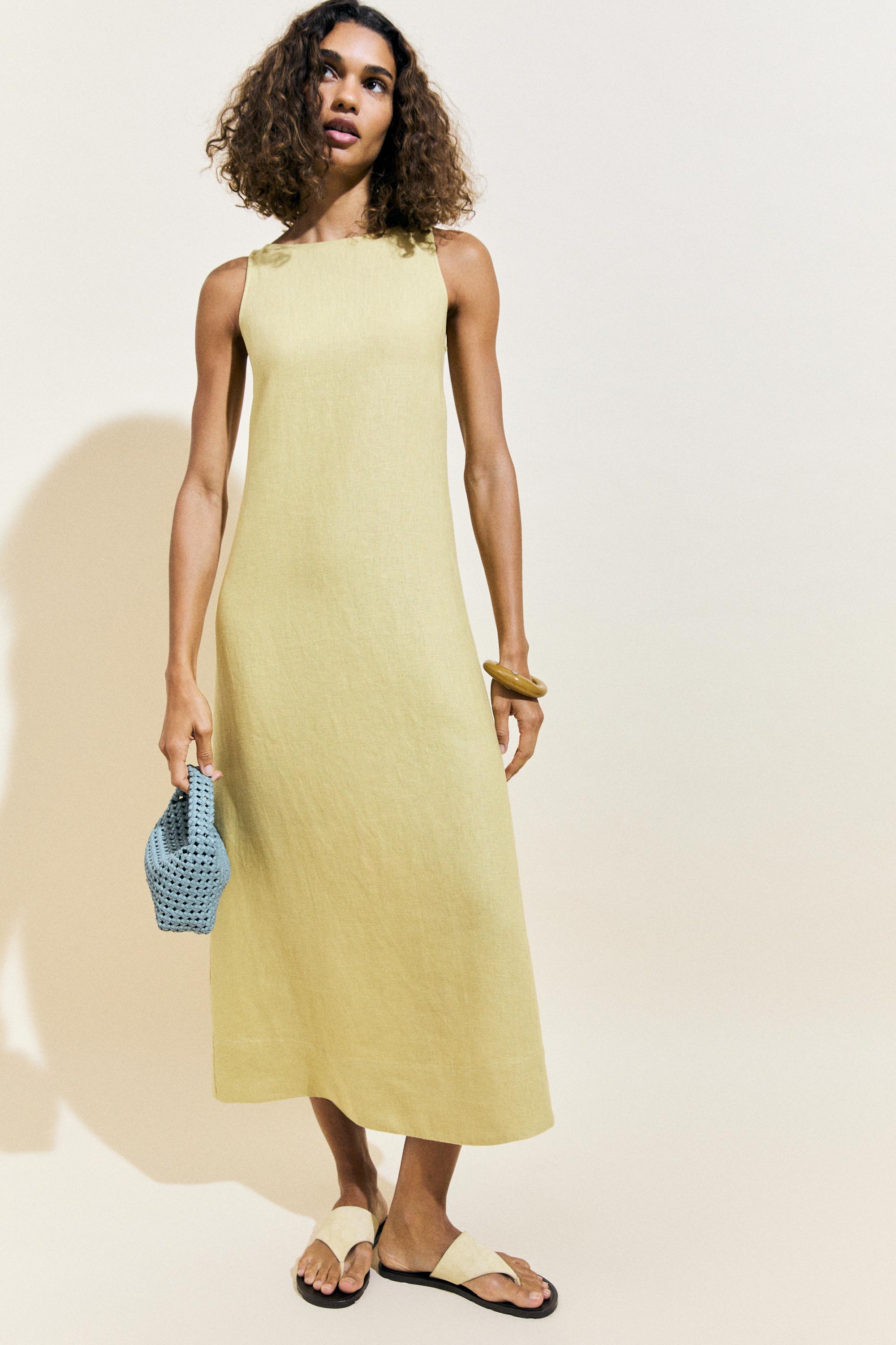 Linen halter midi dress Lime, Chocolate Dress | Massimo Dutti Linen halter midi dress Lime, Chocolate Dress | Massimo Dutti
