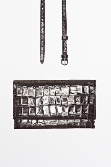 Crocodile-embossed leather belt bag — BROWN 5