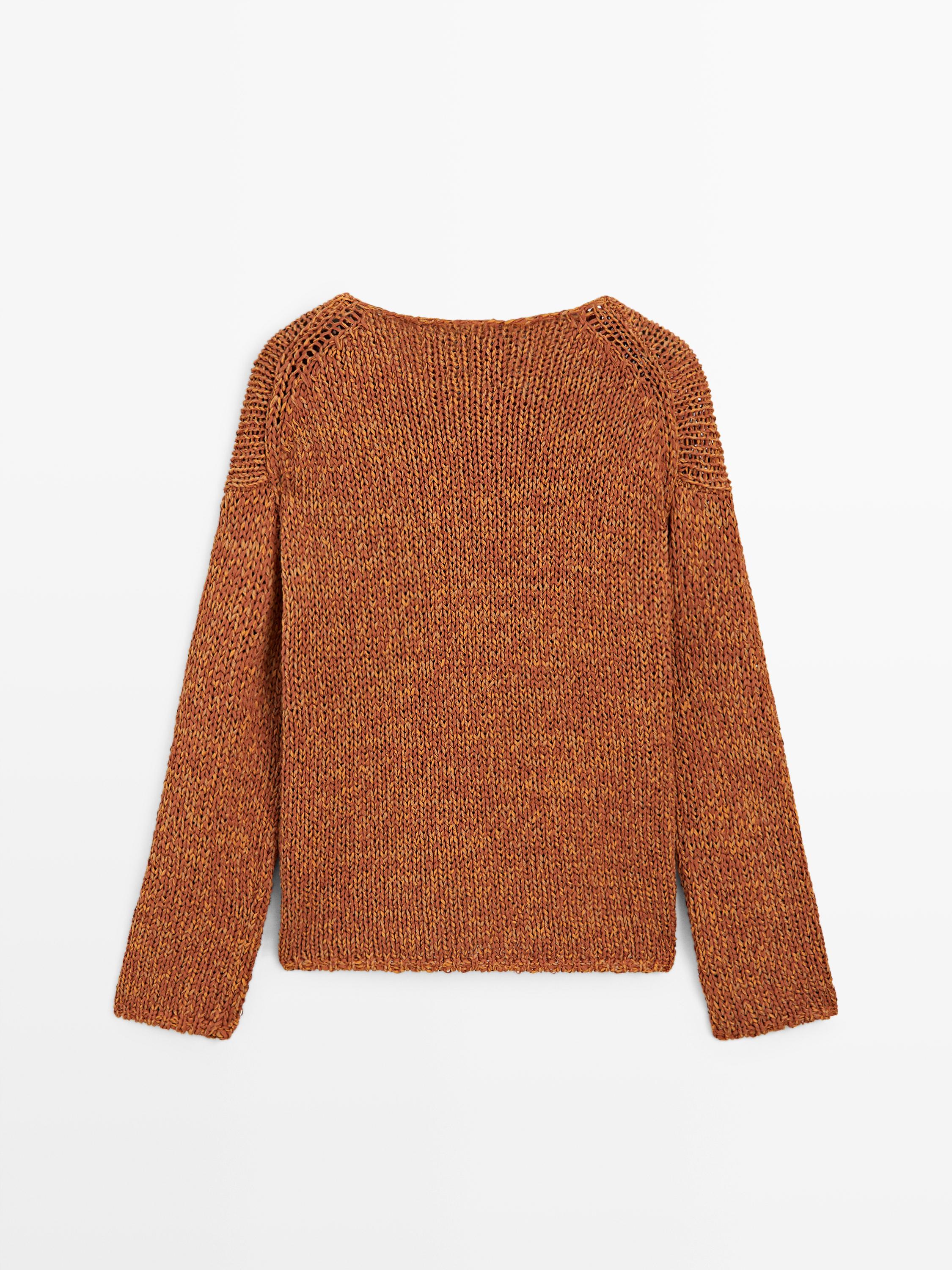 Cotton blend cutwork sweater — BURNT ORANGE