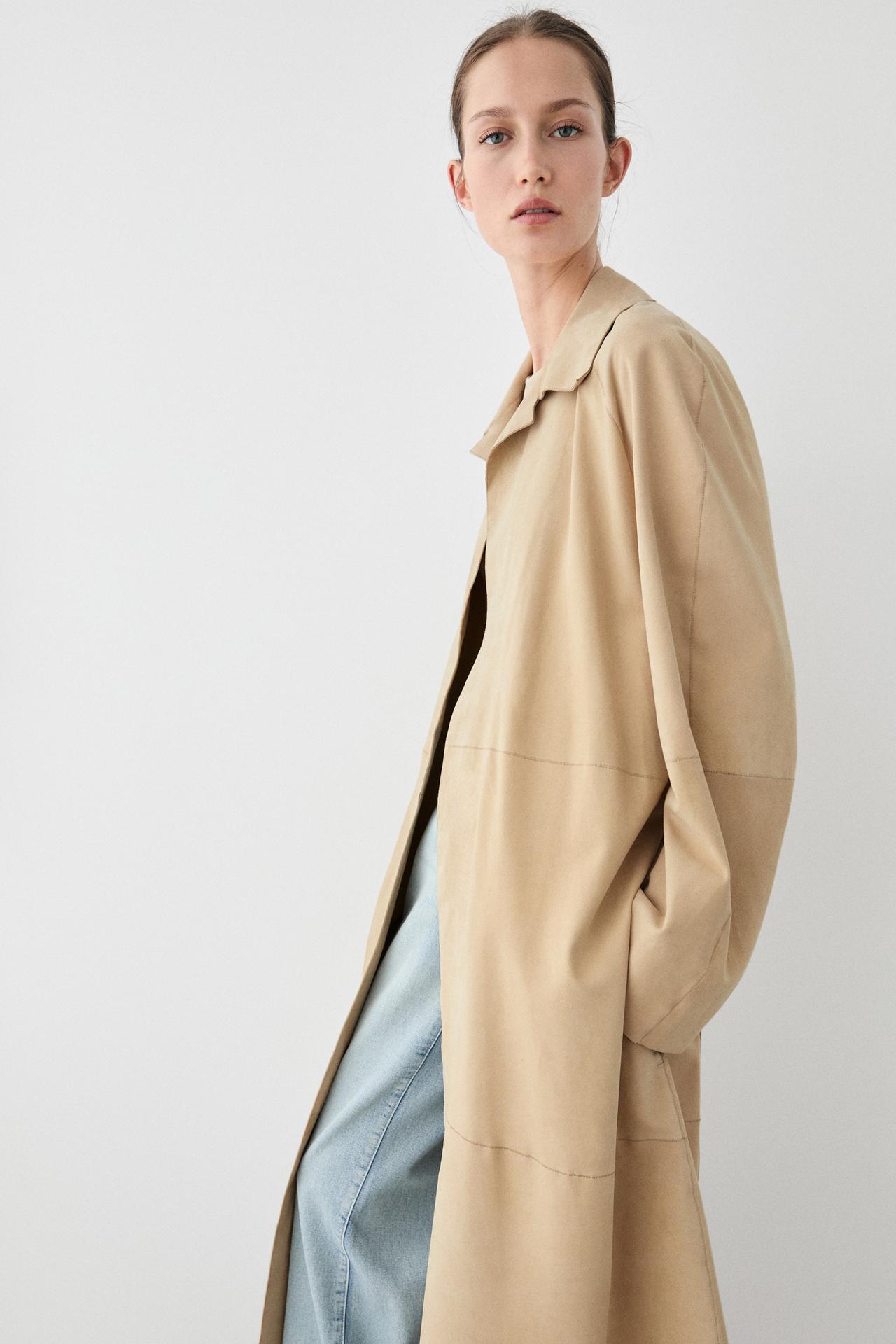 Long suede leather coat — Beige