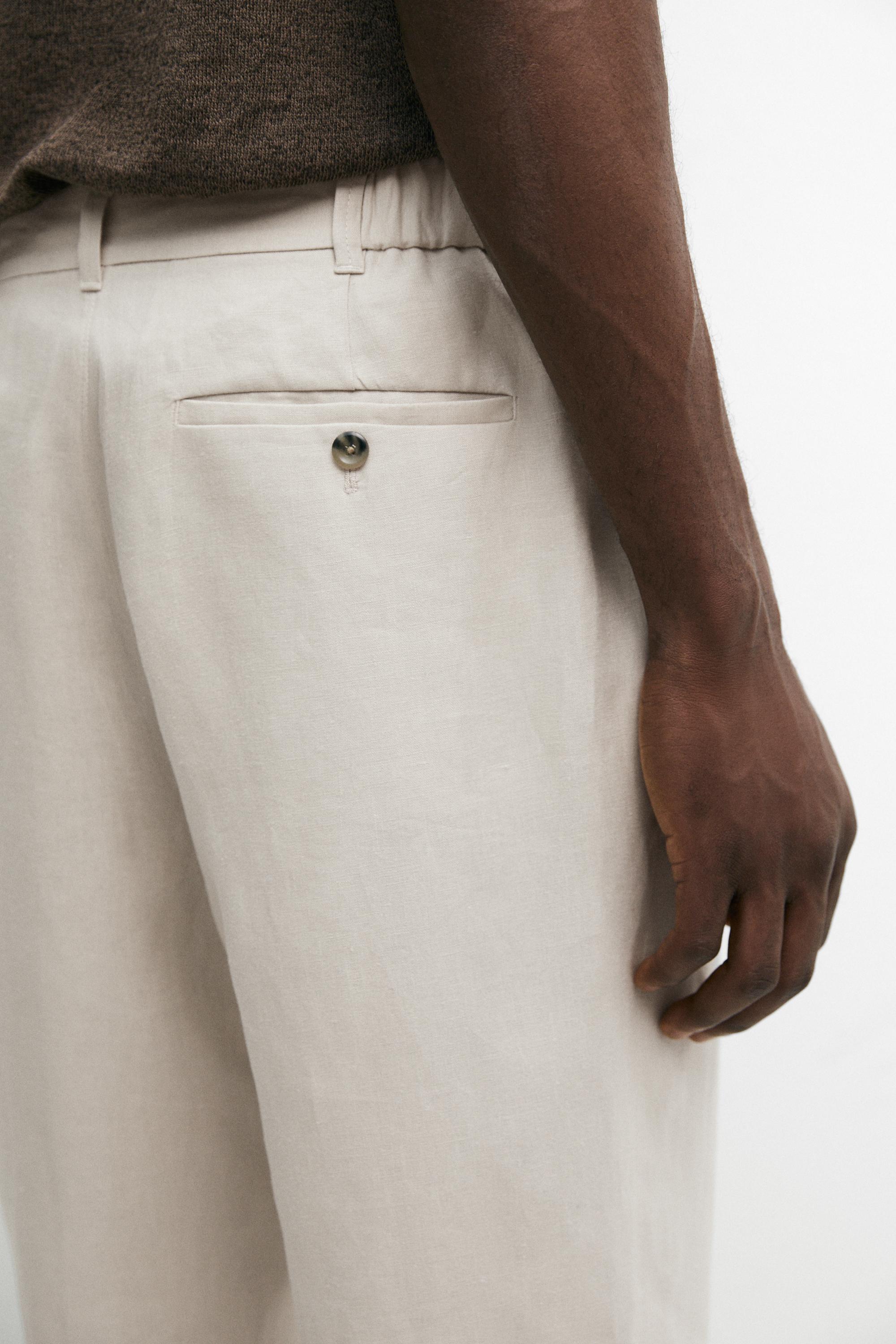 Tapered fit linen pants — BEIGE