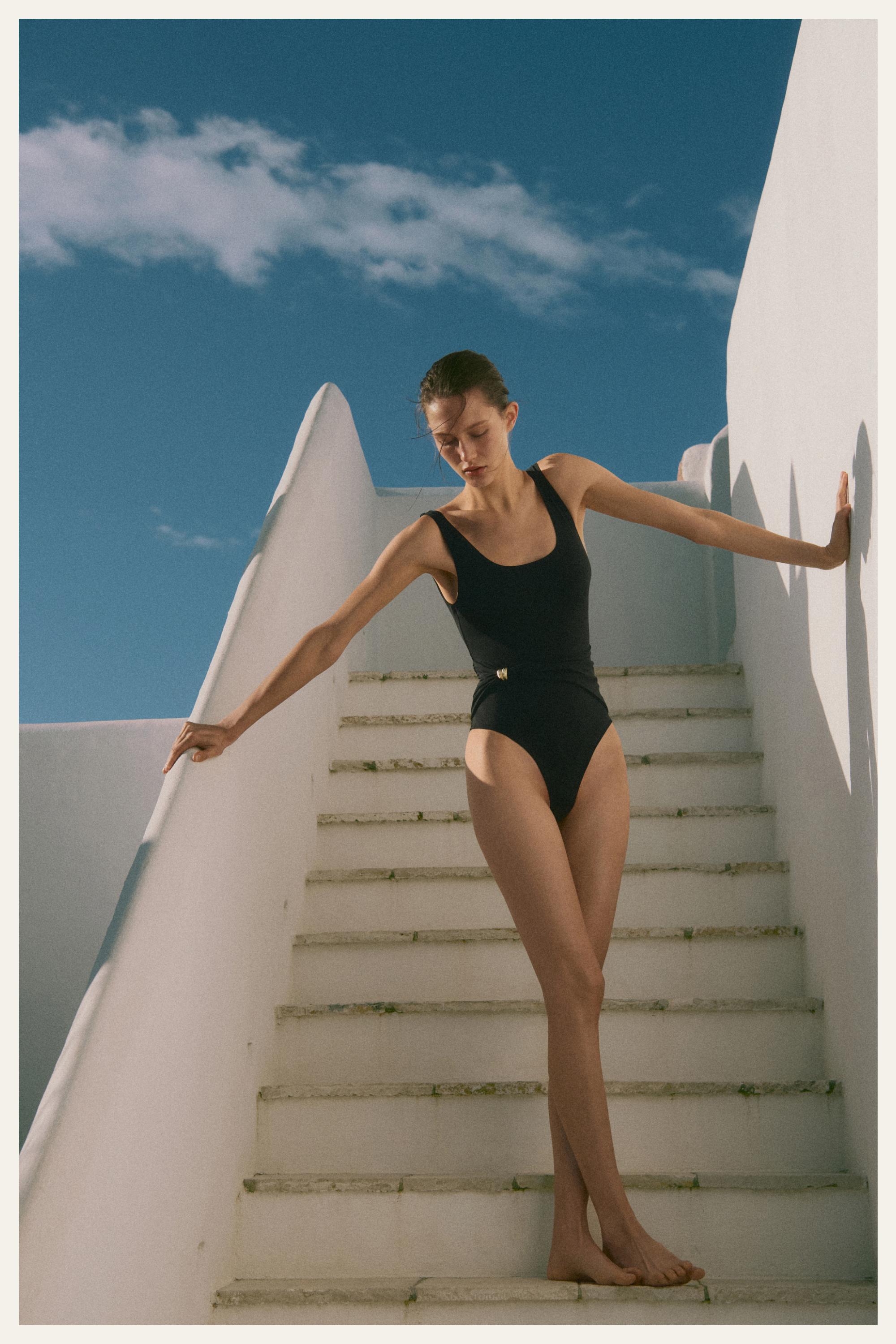 Swimsuit with rhinestone detail — BLACK
