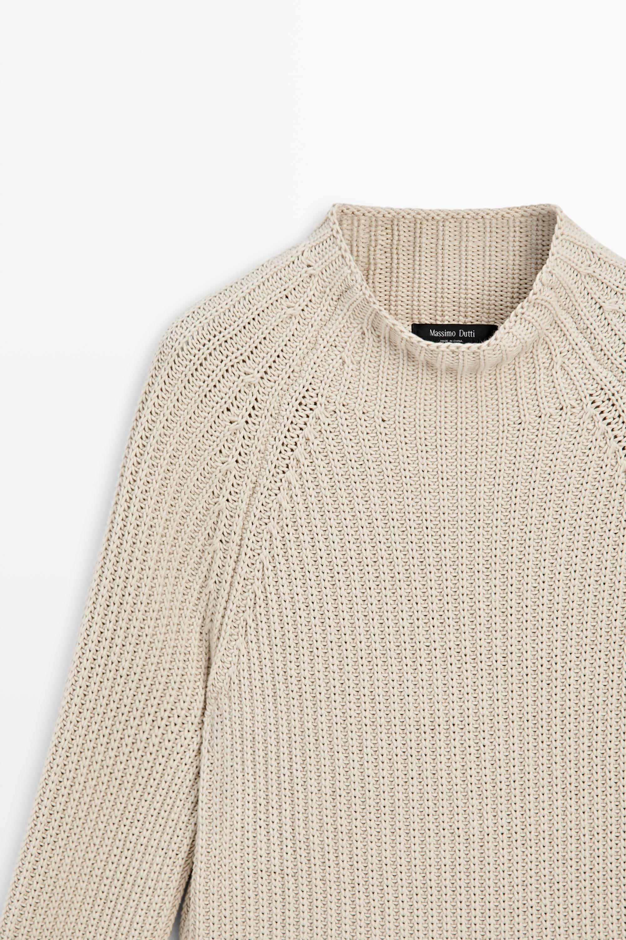100% cotton purl knit sweater — STONE