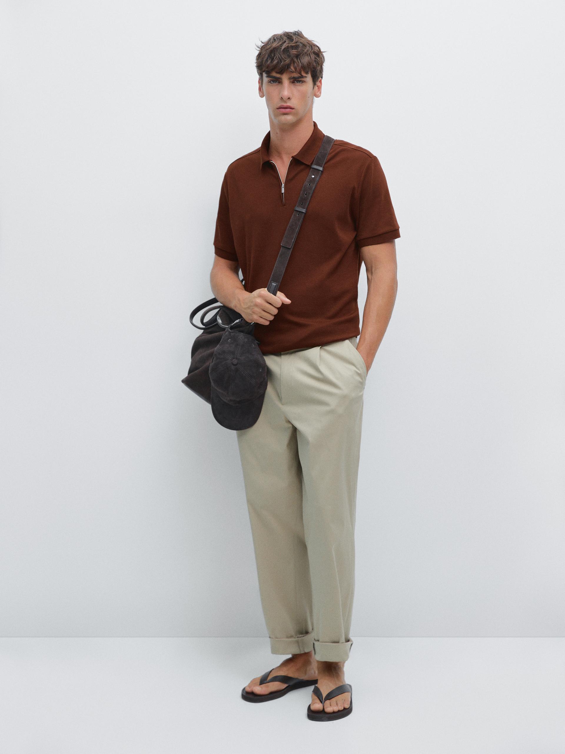 Polo A Maniche Corte Con Collo Con Cerniera - Terracotta - Xl - Massimo Dutti - Maschile