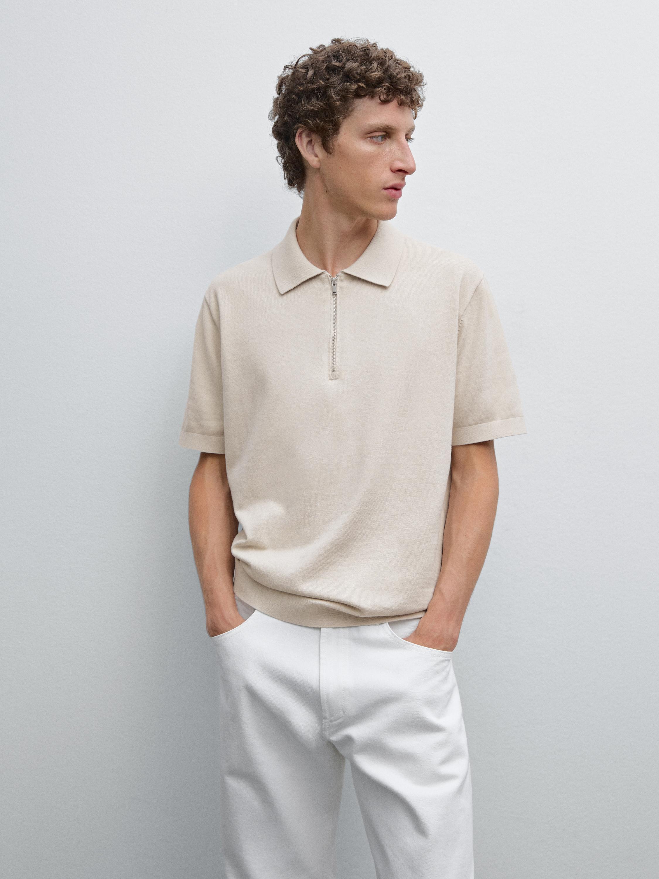 Cotton knit quarter-zip polo shirt
