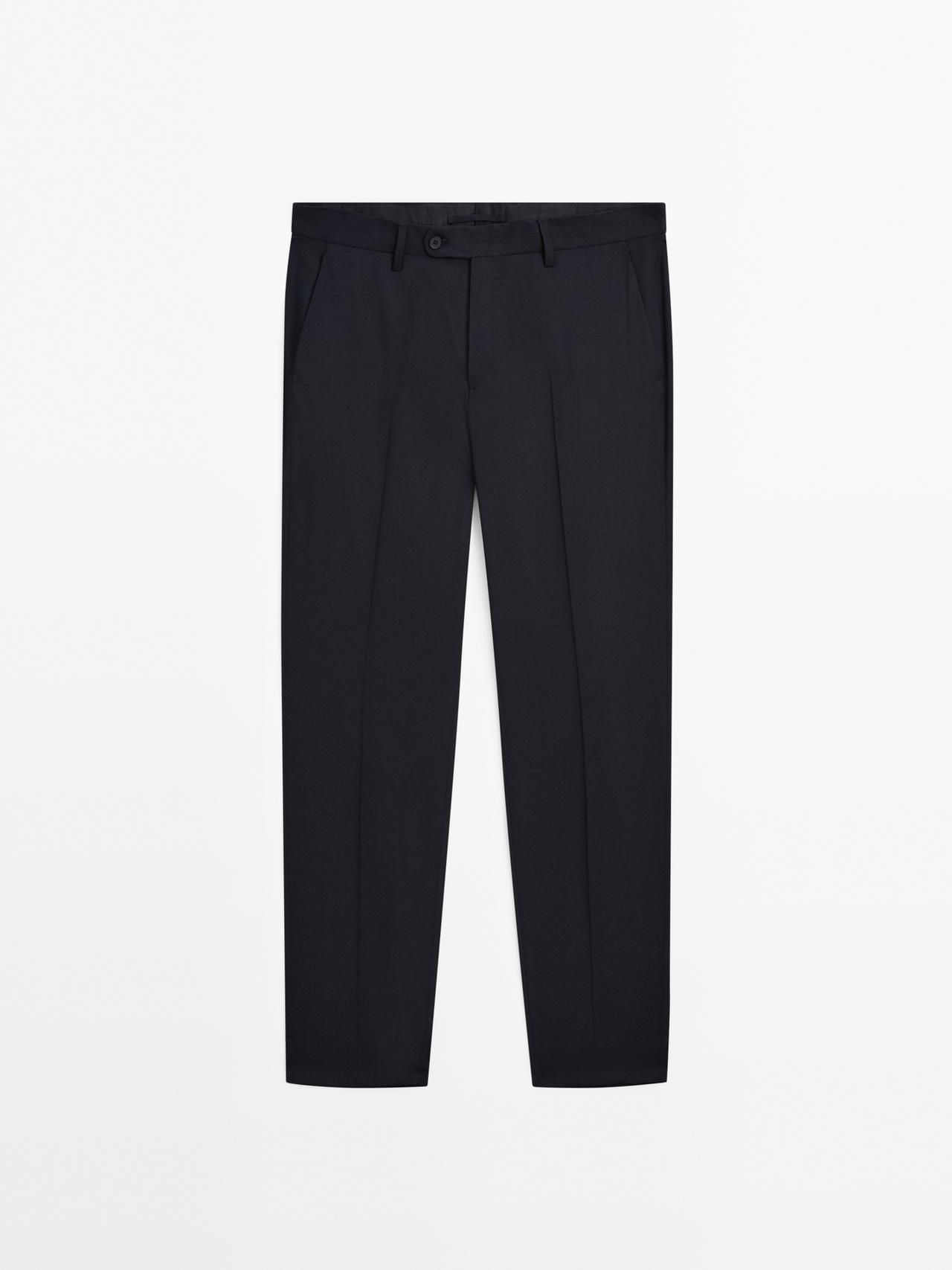 Massimo Dutti - Herre - Habitbukser I Uldblanding - Marineblå - 38