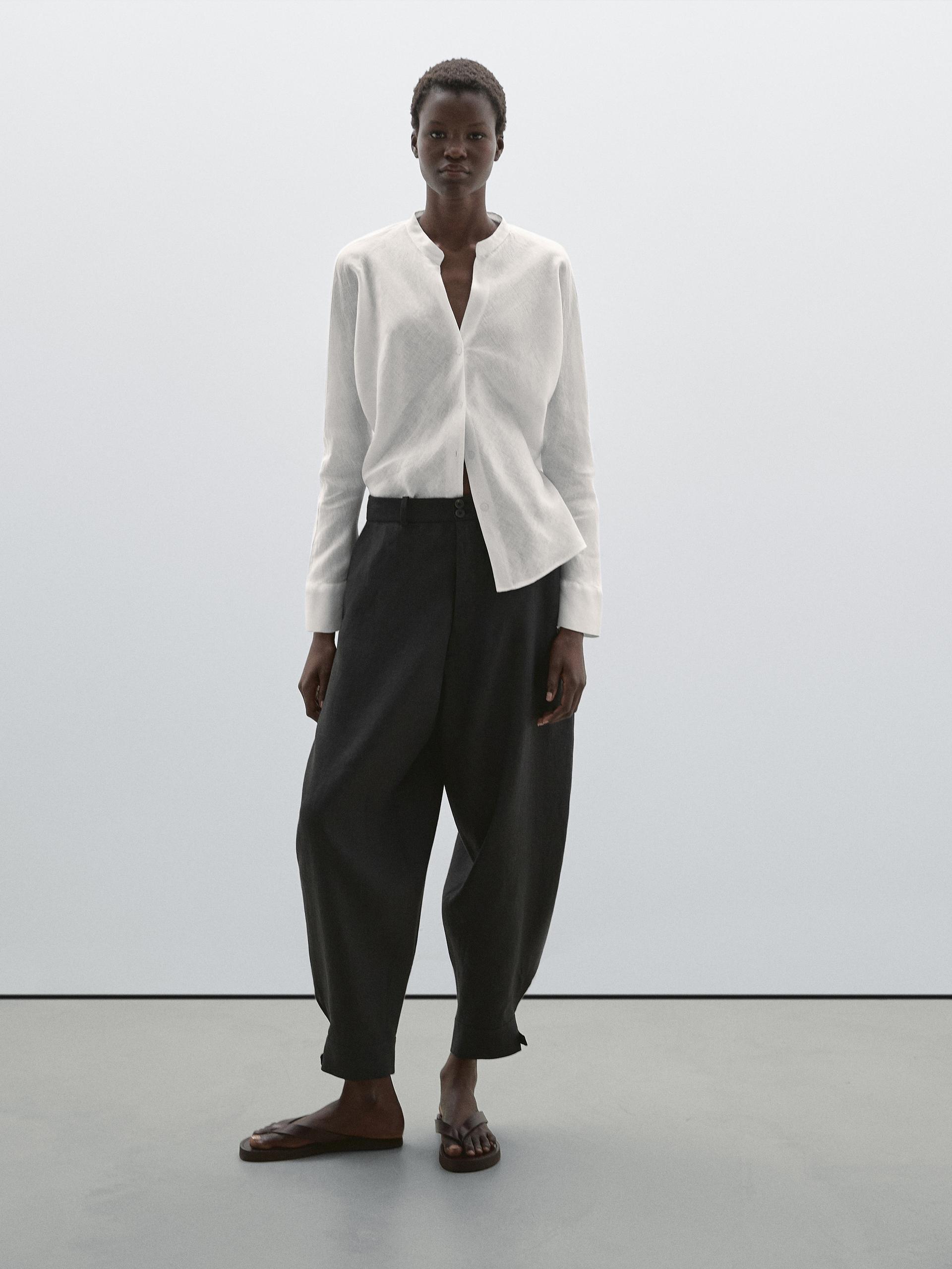 Pantaloni Bombati Con Fibbia Sull'orlo - Nero - 34 (It 38) - Massimo Dutti - Femminile