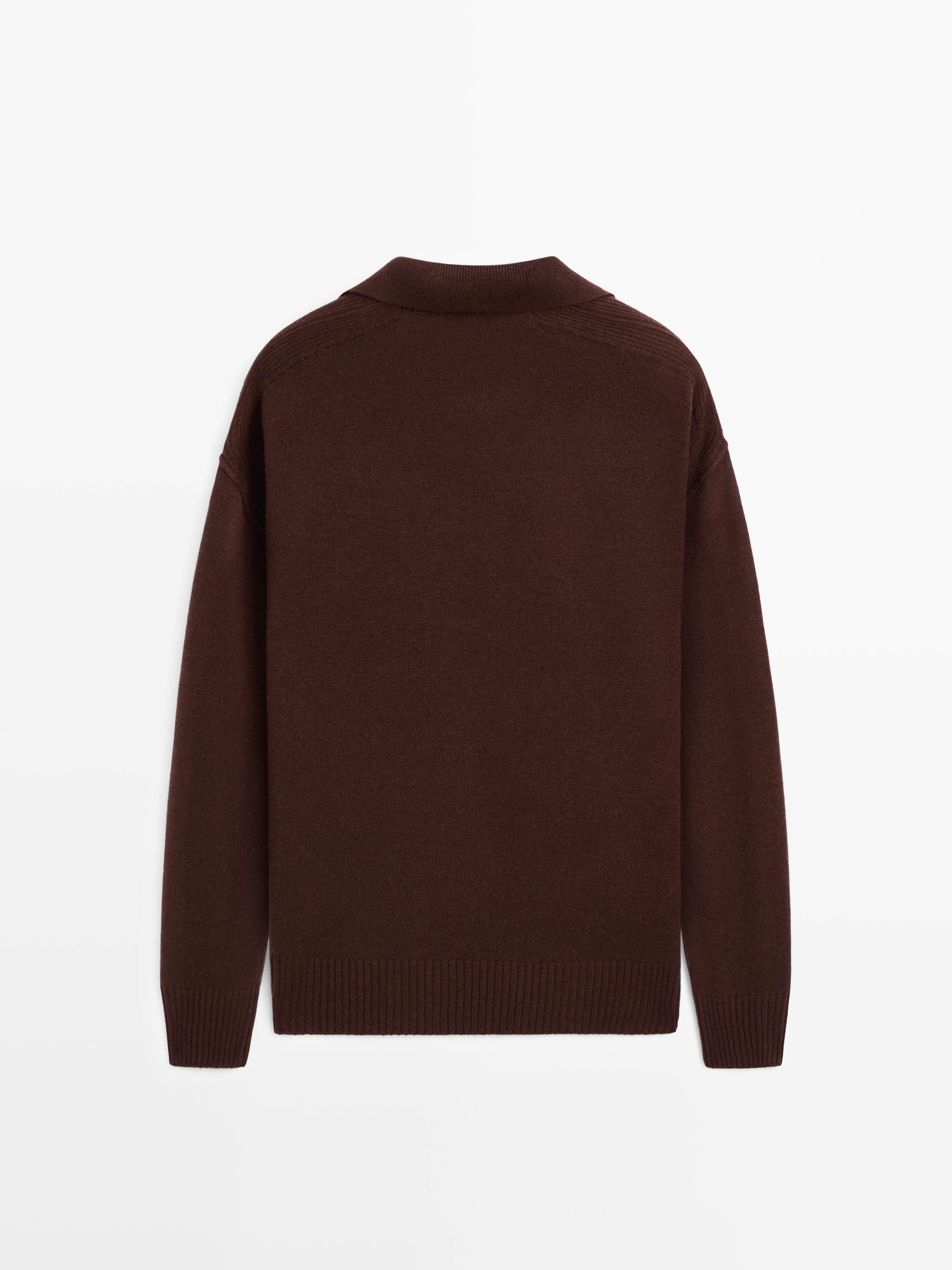 Wool blend polo collar sweater