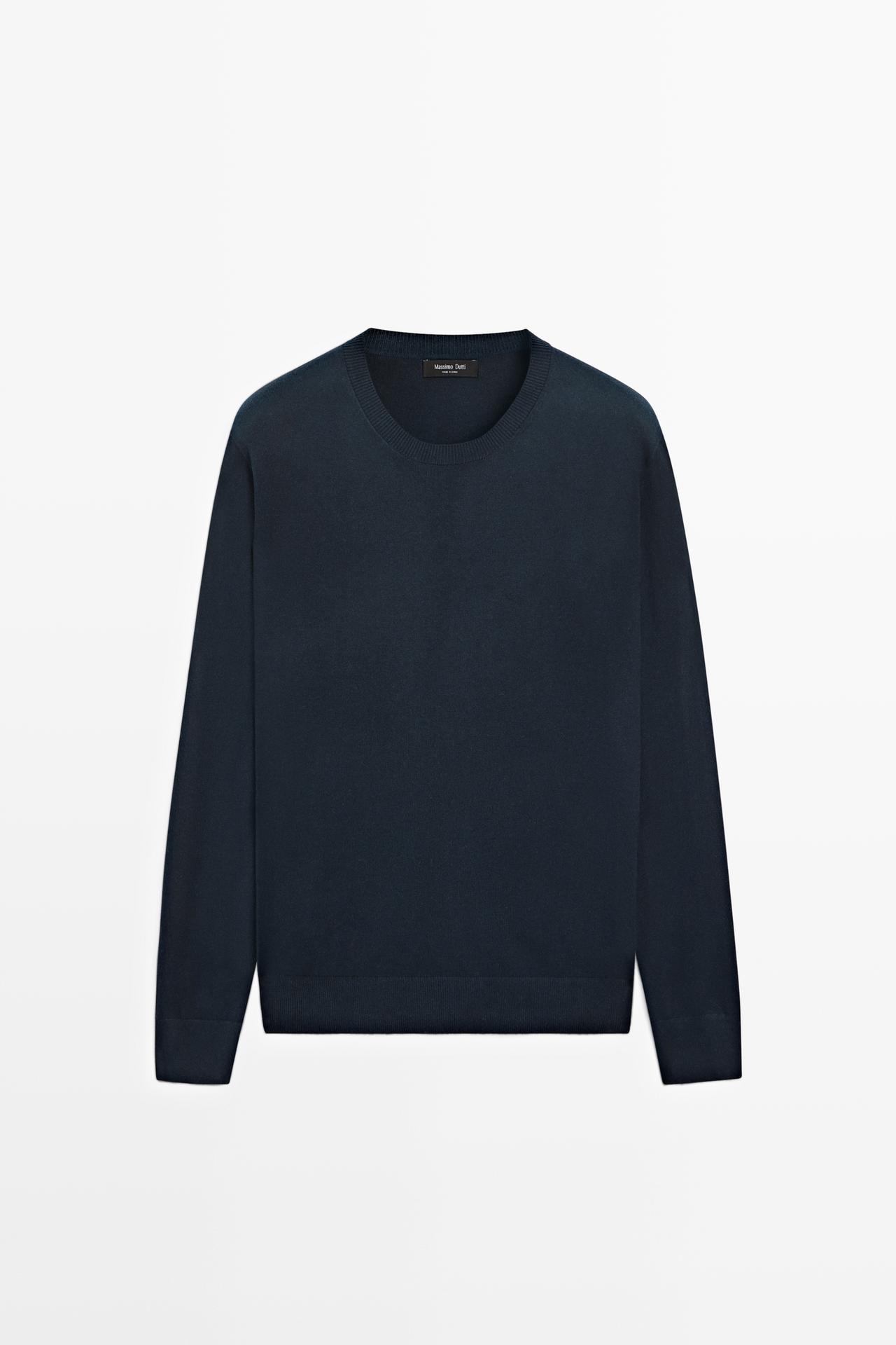 Cotton blend knit sweater — NAVY BLUE