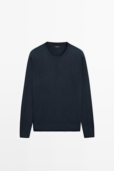 Cotton blend knit sweater — NAVY BLUE 2