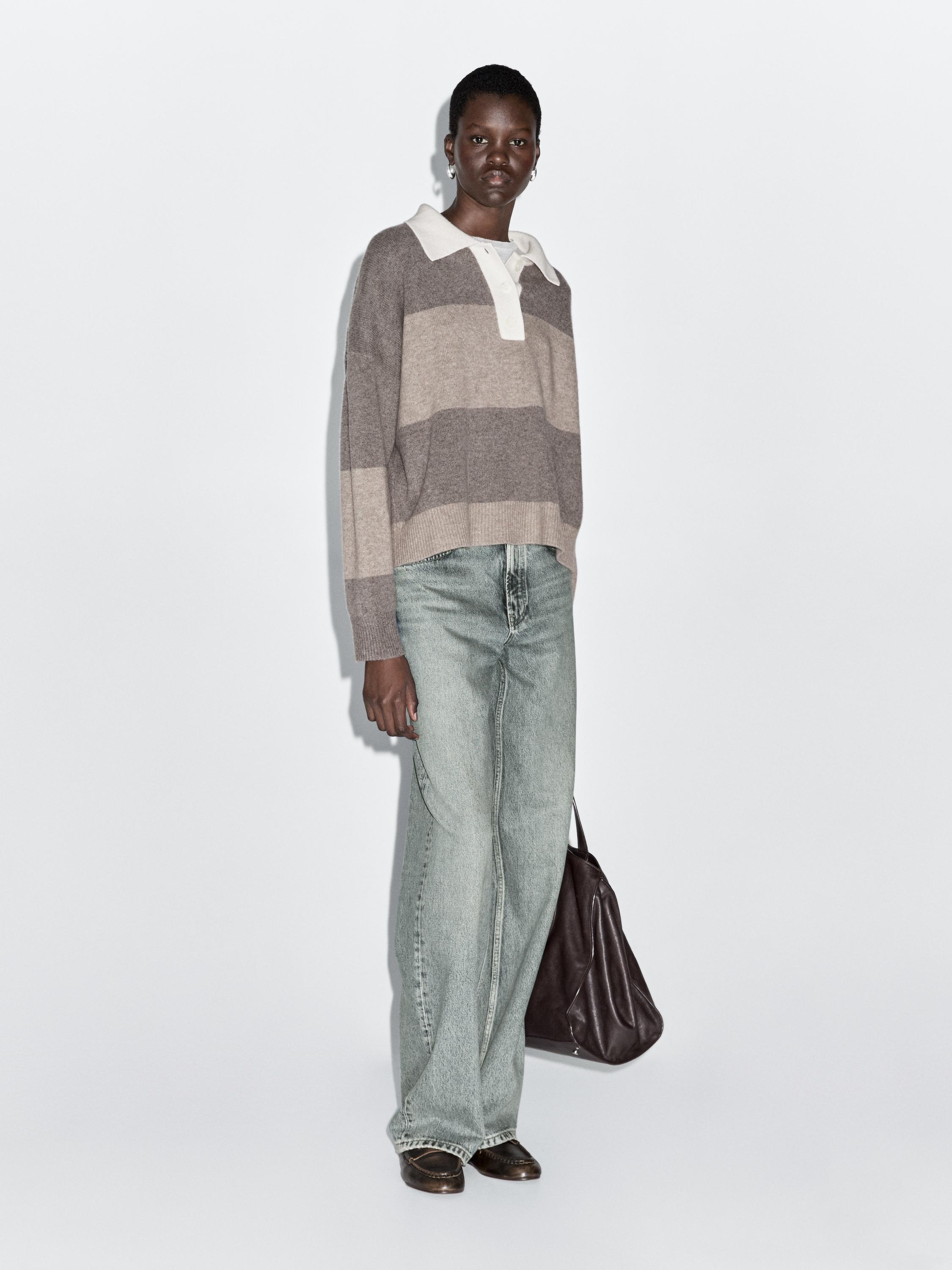 Striped wool blend polo sweater