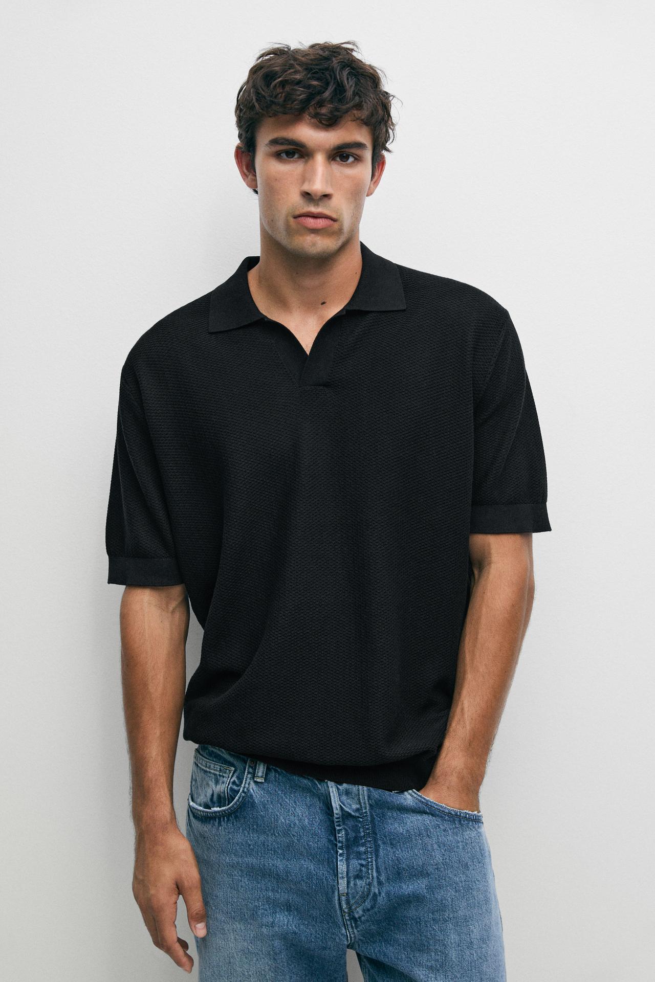 100% cotton knit polo — BLACK