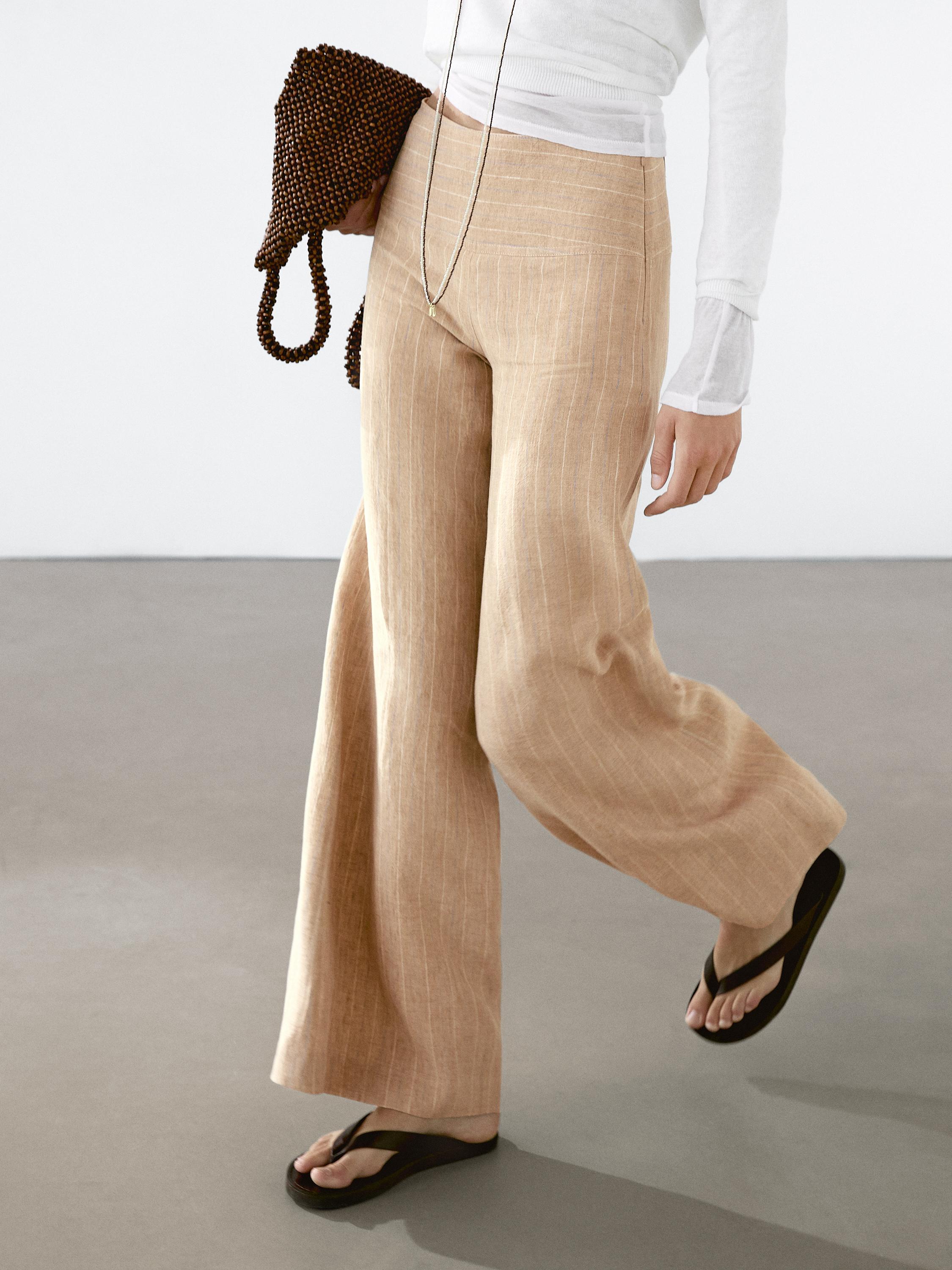 Pantalón wide leg tiro alto lino