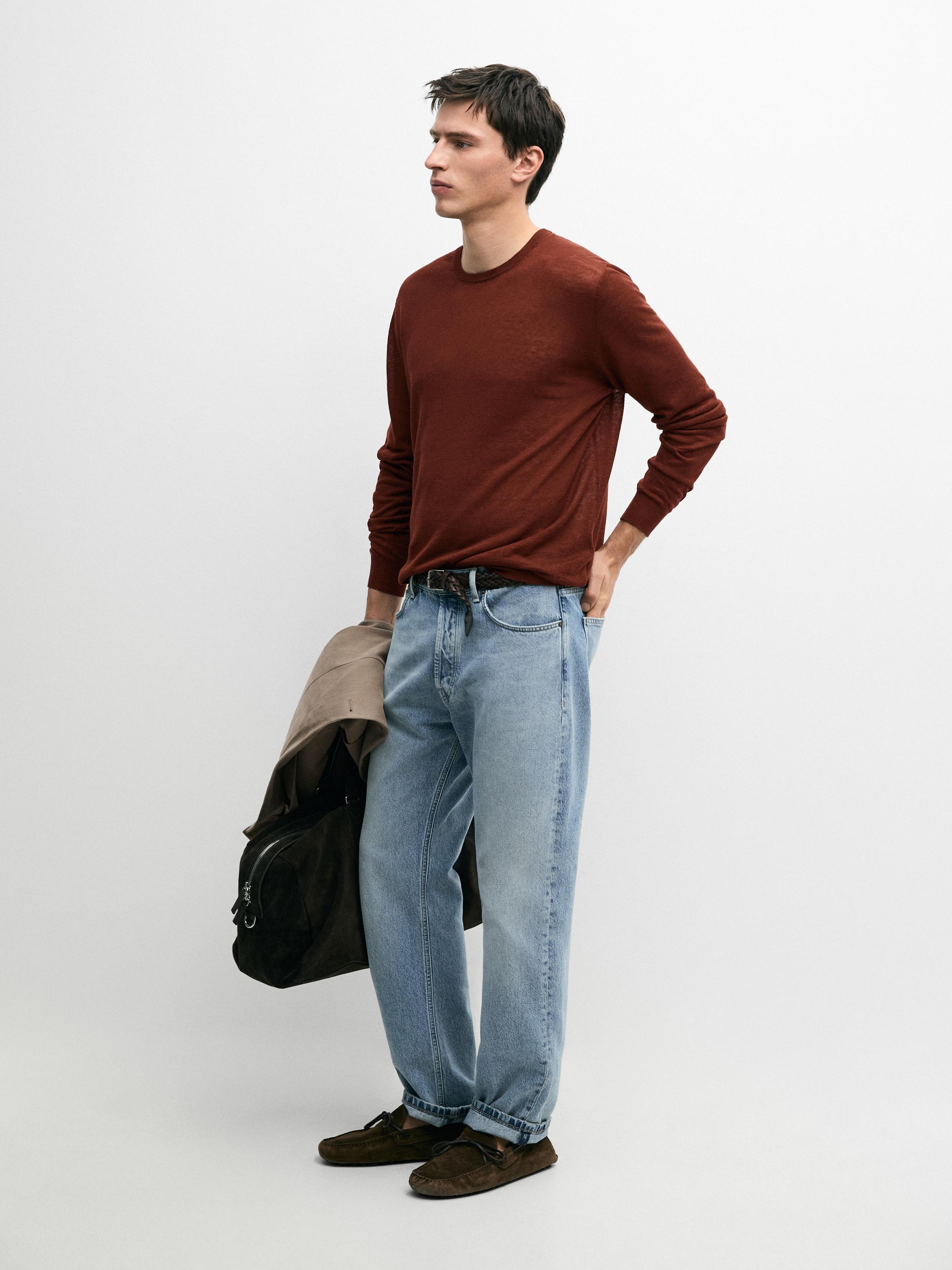 Linen and cashmere knit crew neck sweater — RED