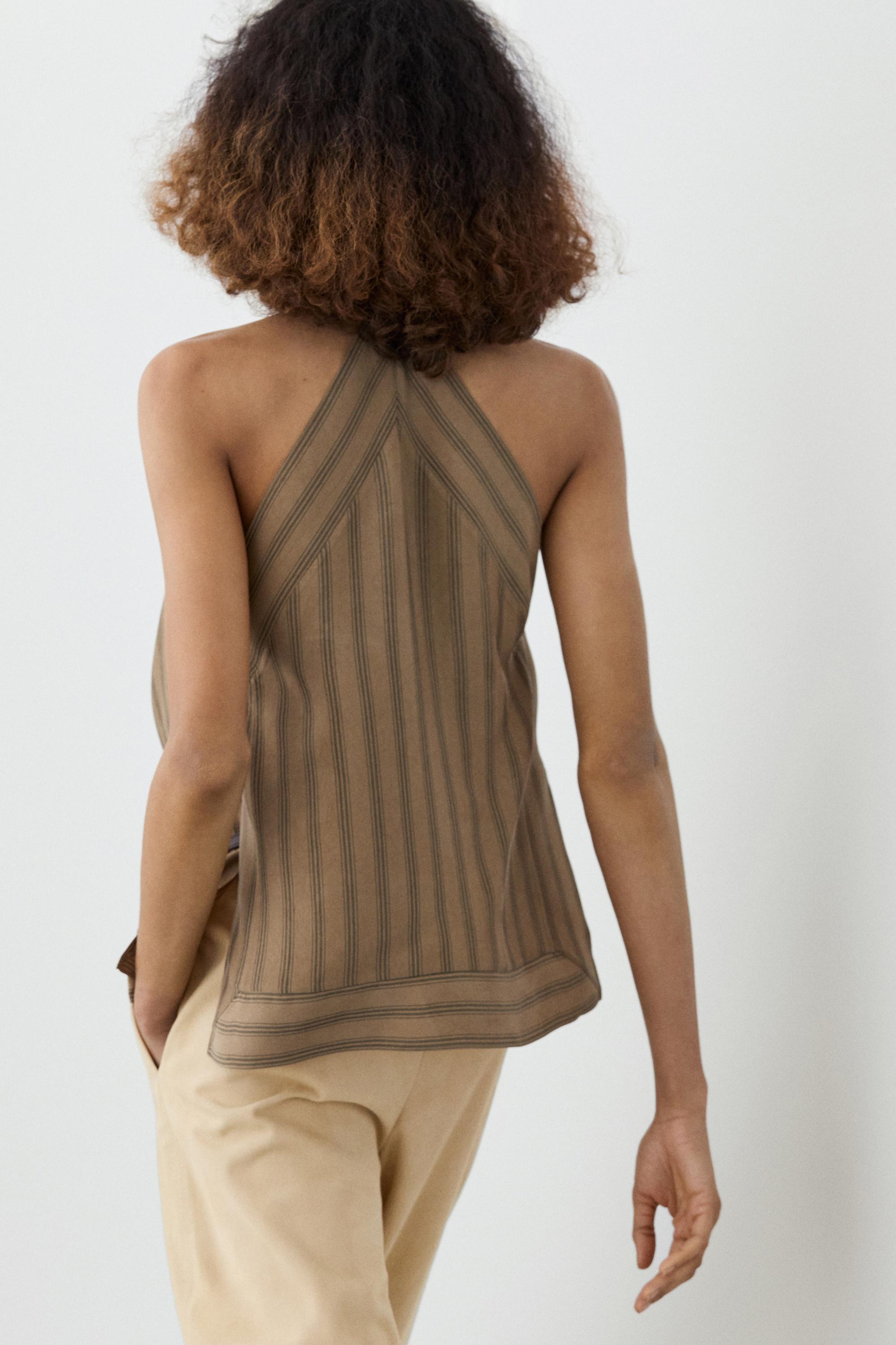 Striped top with cowl neckline — TAUPE GREY
