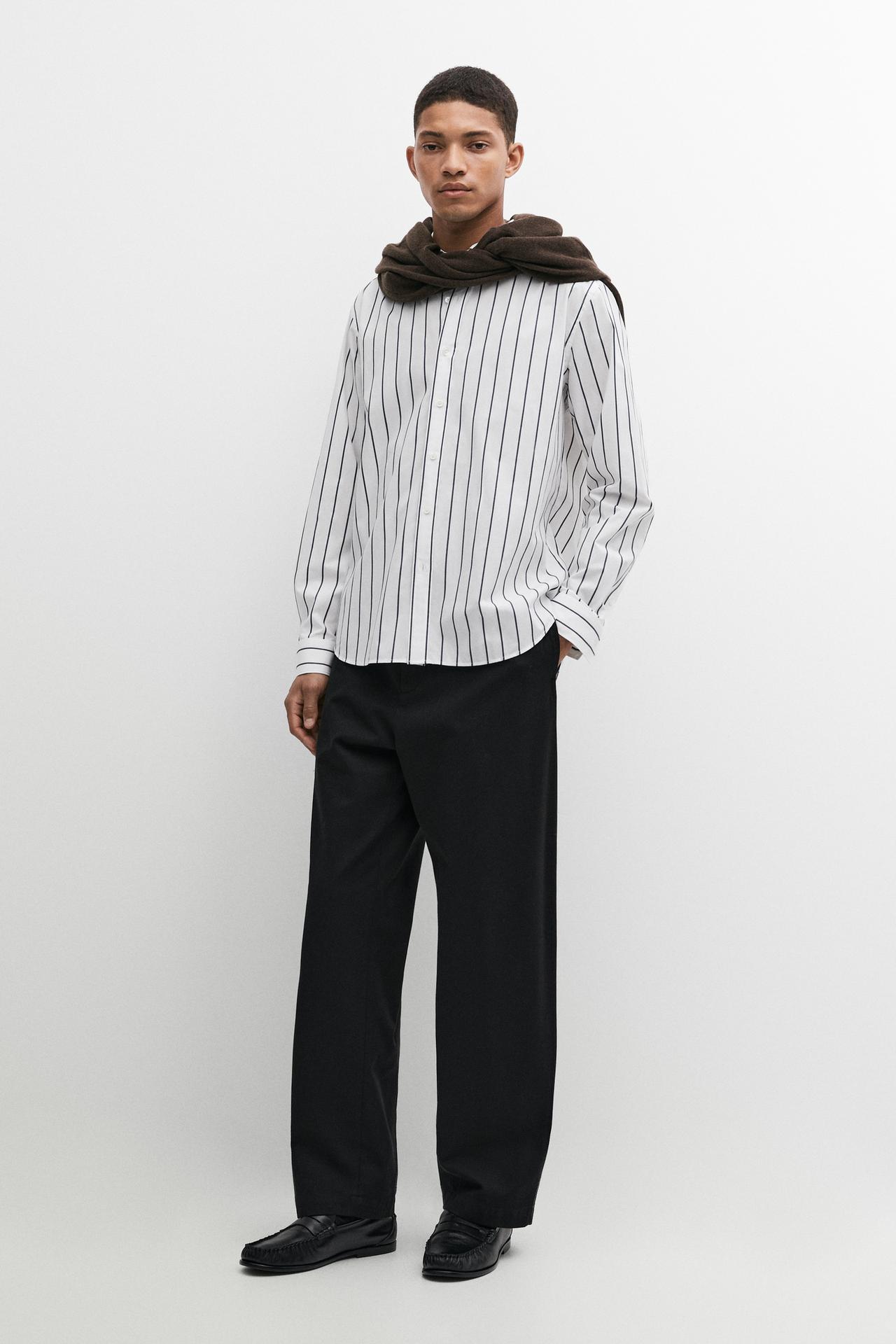 100% cotton regular fit striped shirt — WHITE