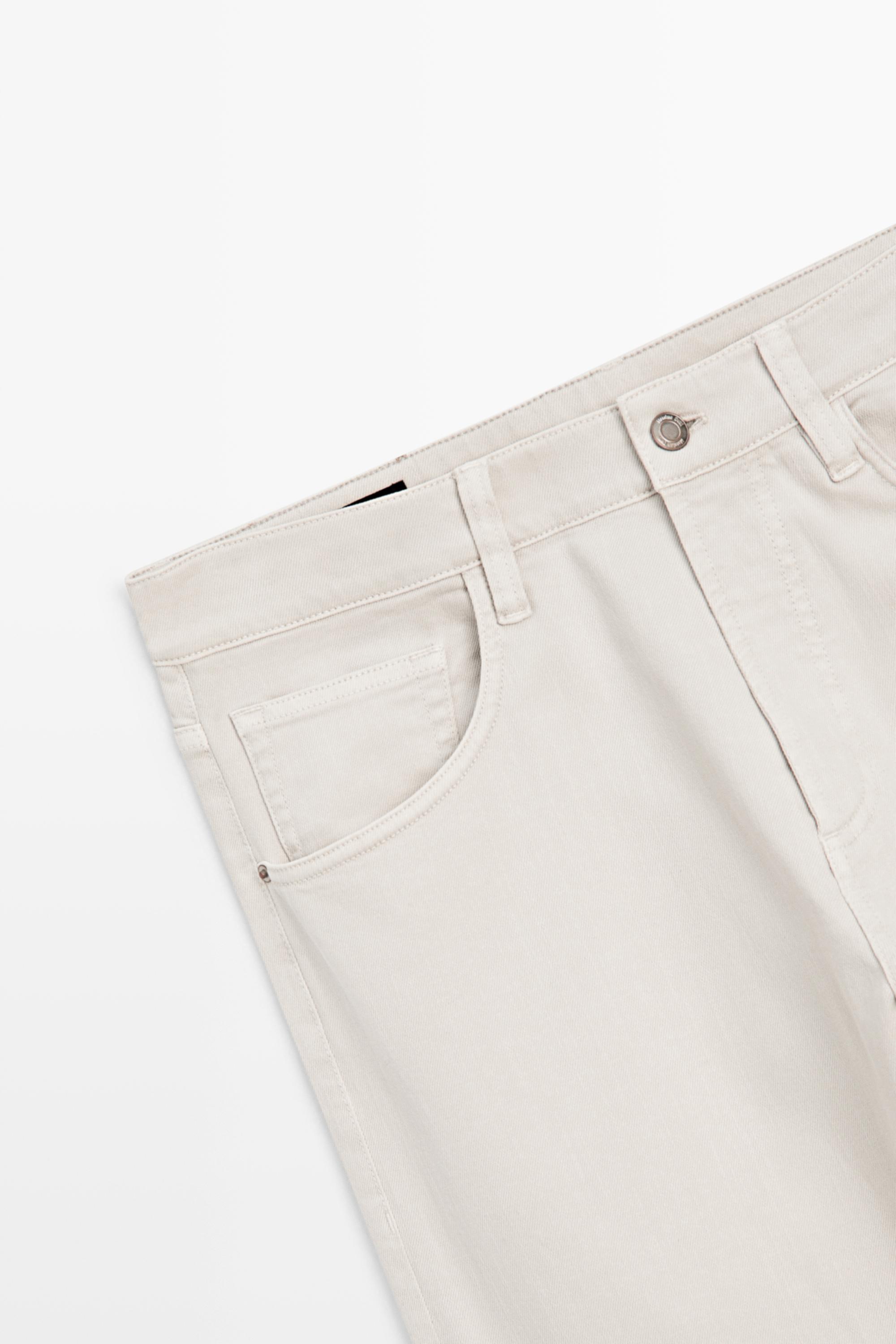 Lightweight tapered fit denim-effect trousers — STONE
