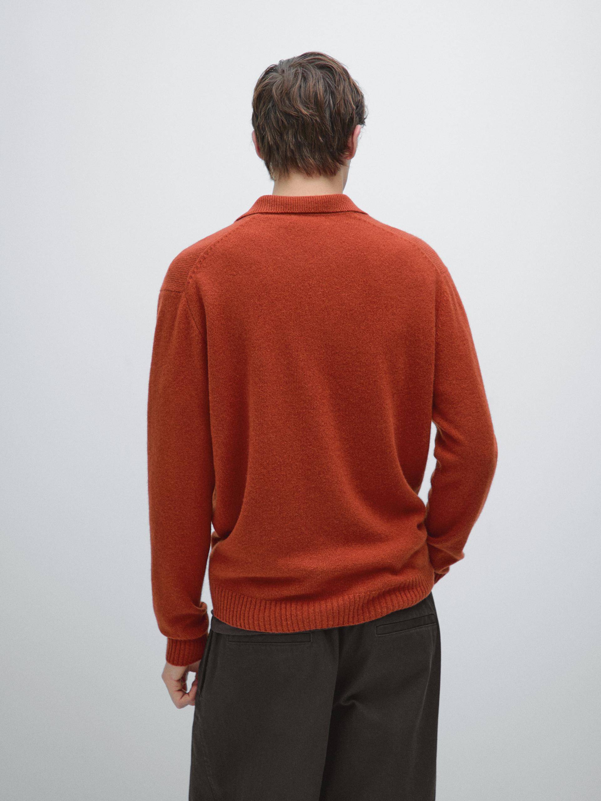 Jersey Polo Cuello Pico Mezcla Lana - Mandarina - L - Massimo Dutti - Hombre