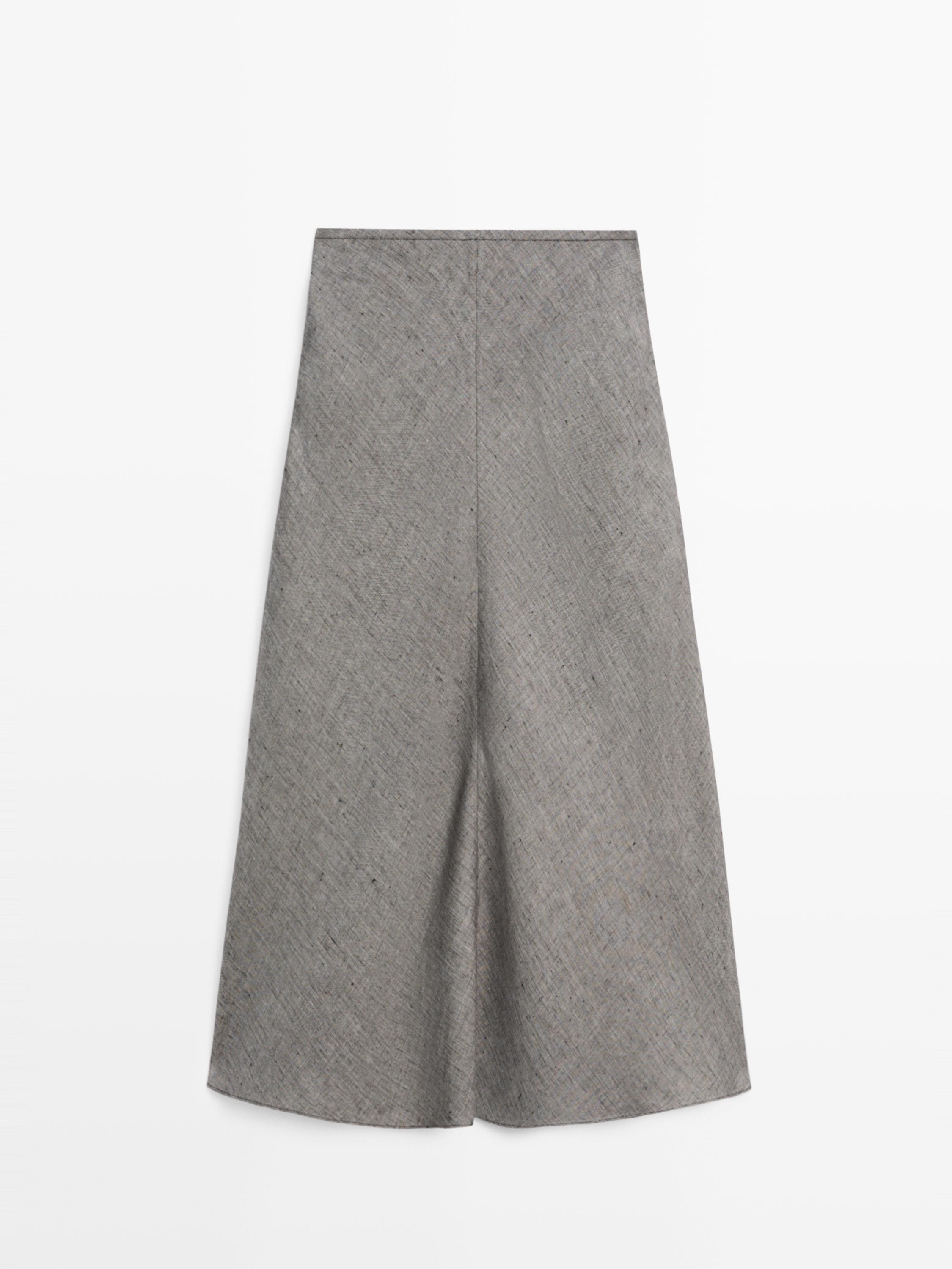 Linen flared midi skirt — BLACK